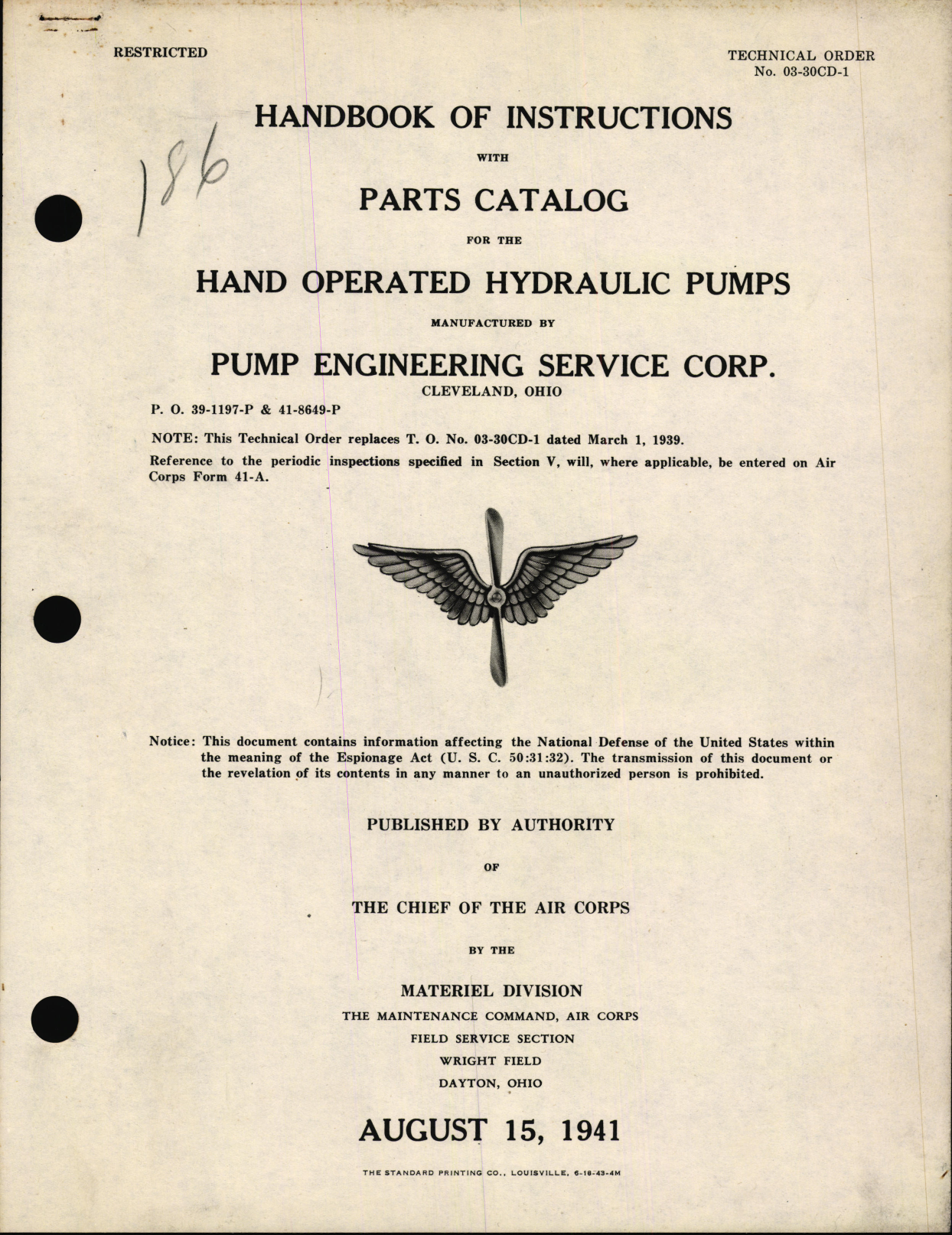 Sample page 1 from AirCorps Library document: Handbook of Instruction with Parts Catalog for Hand Operated Hydraulic Pumps