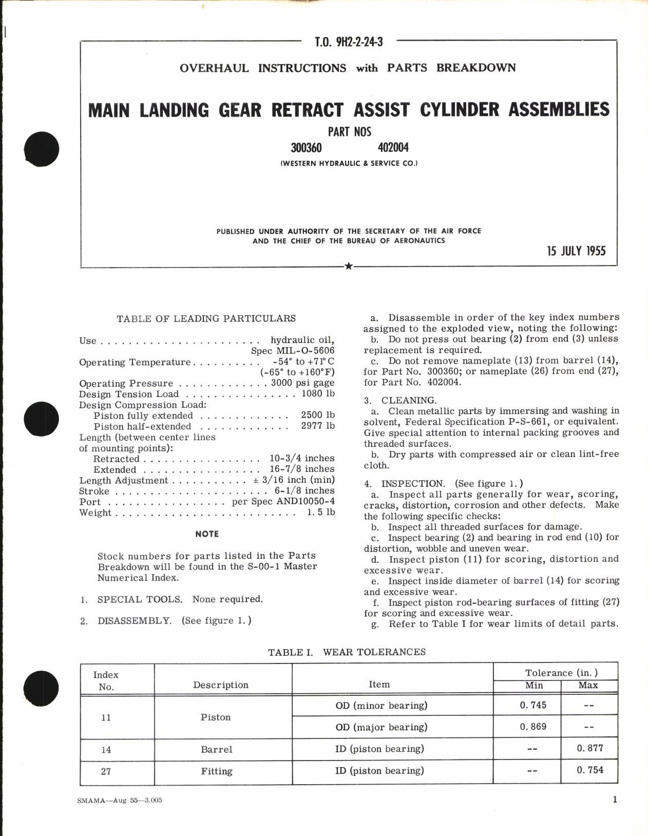 Sample page 1 from AirCorps Library document: Overhaul Instructions with Parts Breakdown for Main Landing Gear Retract assist Cylinder Assemblies