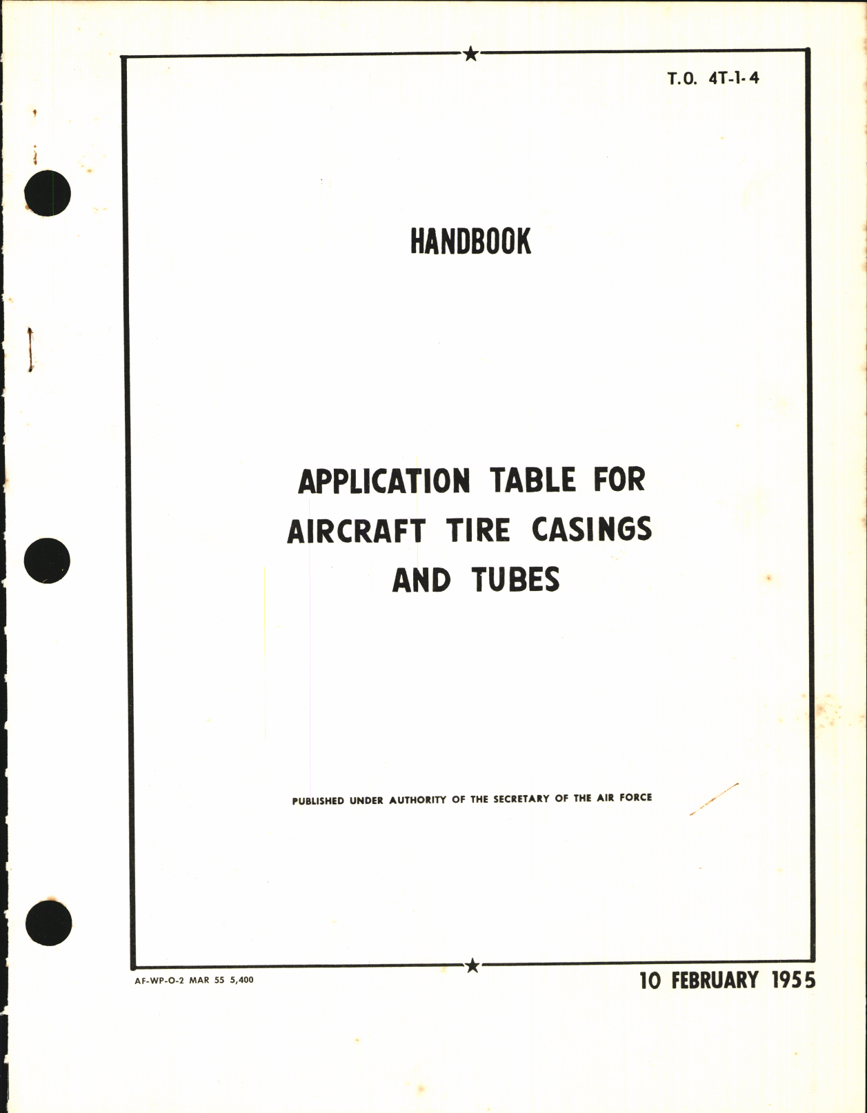 Sample page 1 from AirCorps Library document: Application Table for Aircraft Tire Casings and Tubes