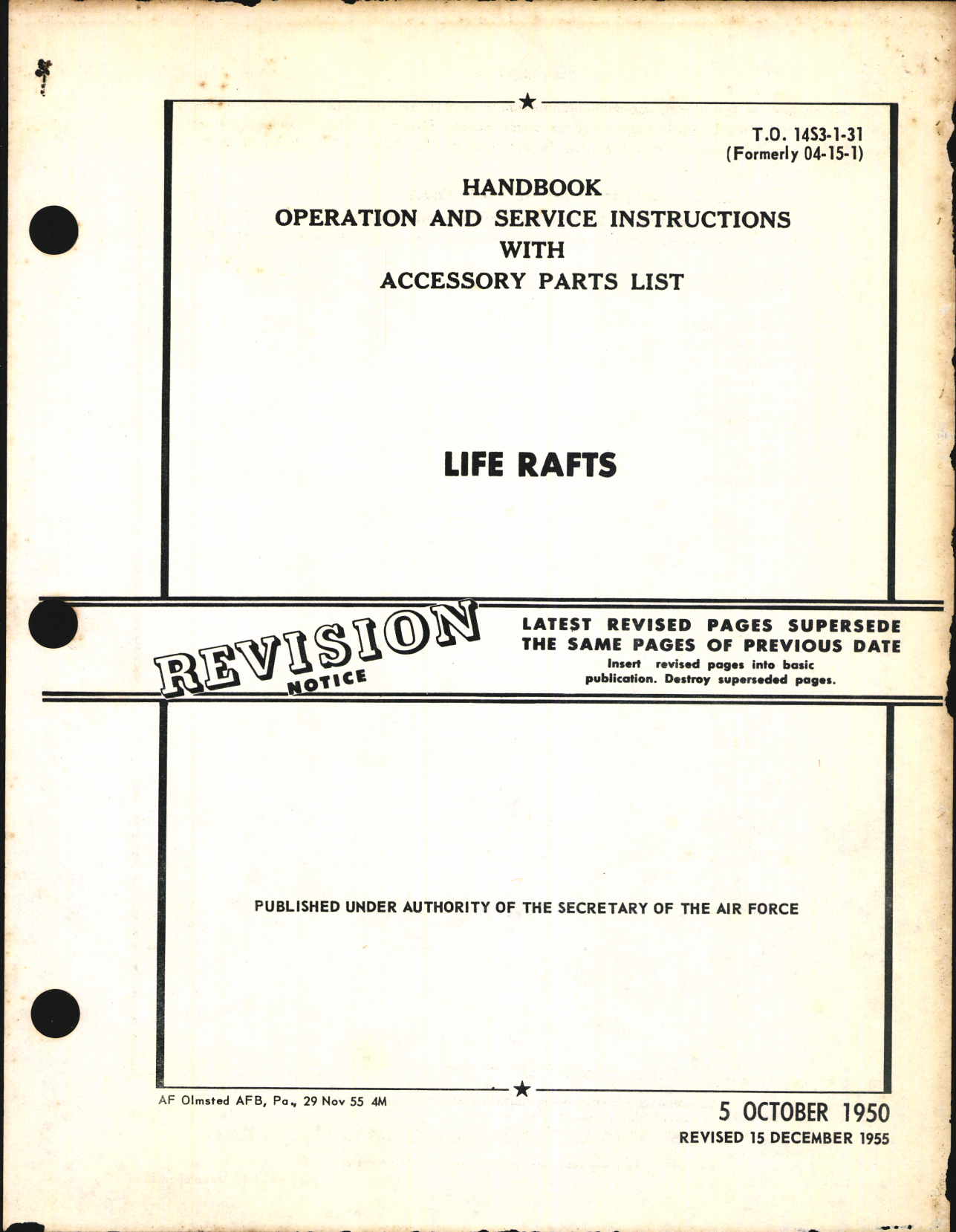 Sample page 1 from AirCorps Library document: Operation and Service Instructions with Accessory Parts List for Life Rafts