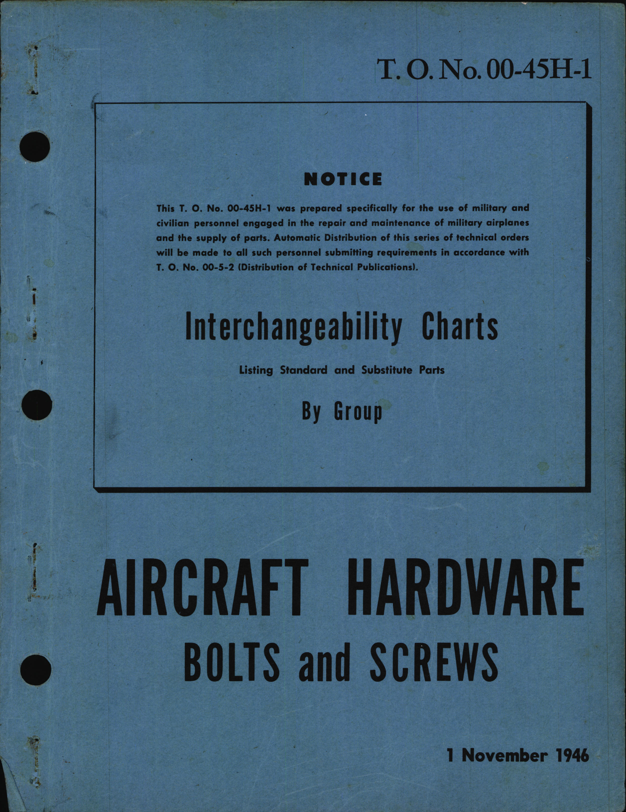 Sample page 1 from AirCorps Library document: Interchangeability Charts - Aircraft Hardware Bolts and Screws