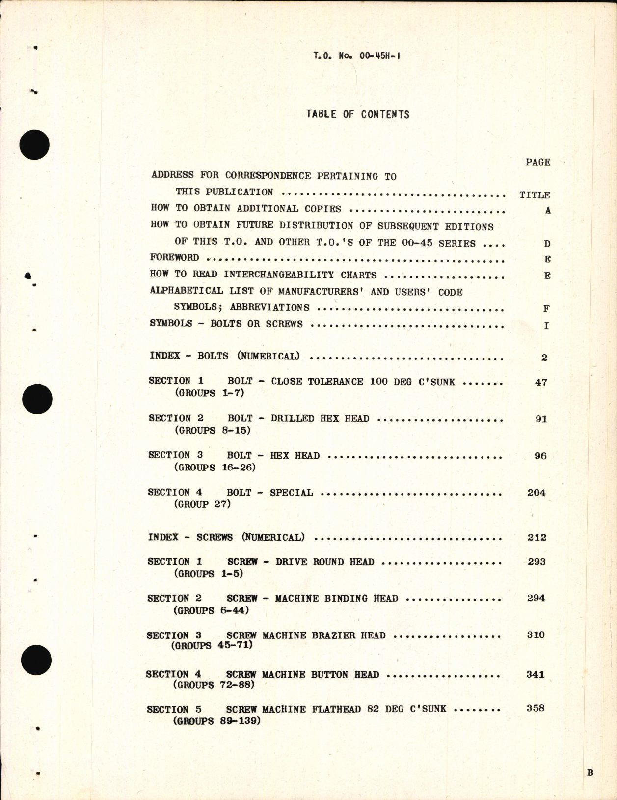 Sample page 7 from AirCorps Library document: Interchangeability Charts - Aircraft Hardware Bolts and Screws