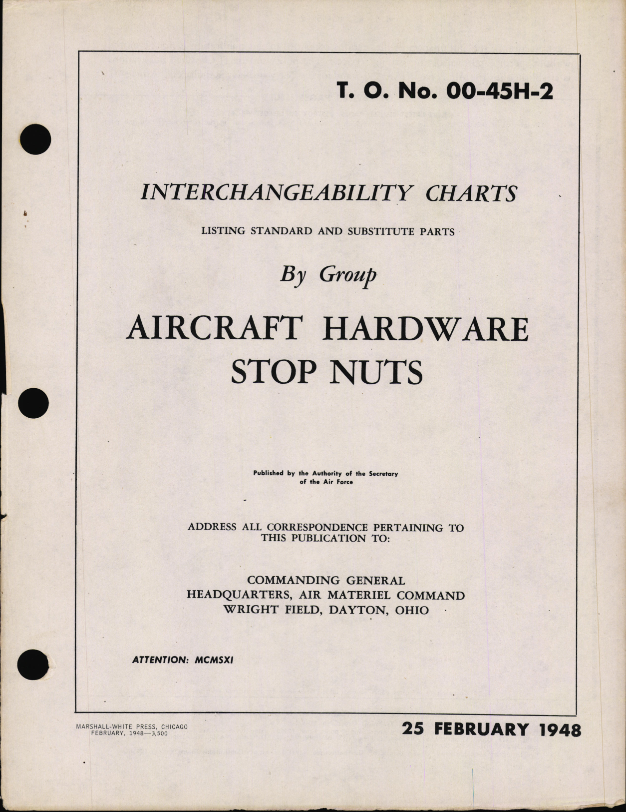 Sample page 1 from AirCorps Library document: Interchangeability Charts - Aircraft Hardware Stop Nuts