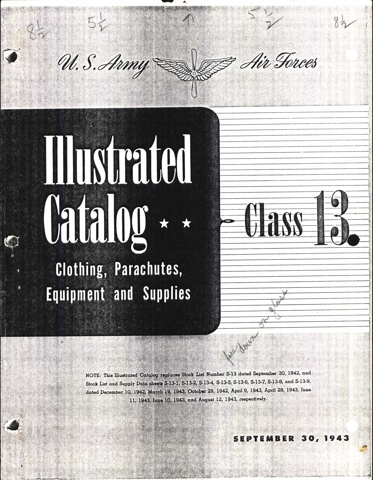 Sample page 1 from AirCorps Library document: Illustrated Catalog for Clothing, Parachutes, Equipment and Supplies Class 13