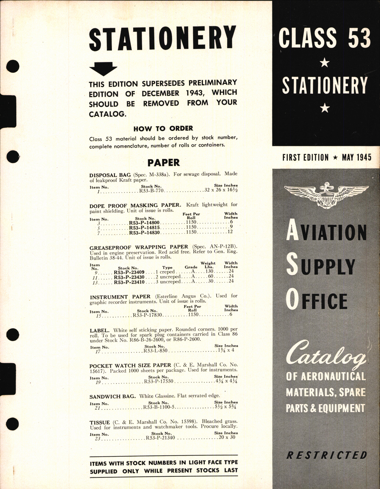 Sample page 1 from AirCorps Library document: Stationery