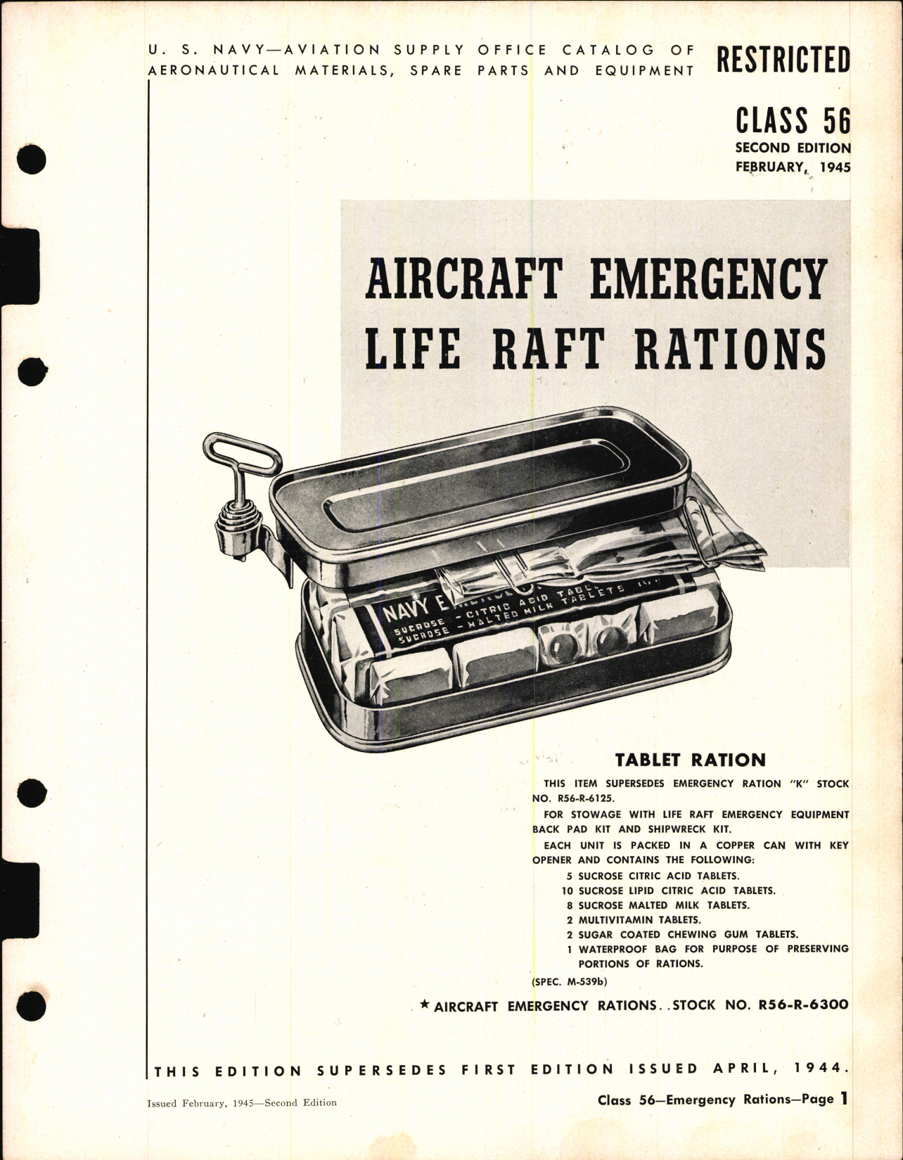 Sample page 1 from AirCorps Library document: Aircraft Emergency Life Raft Rations
