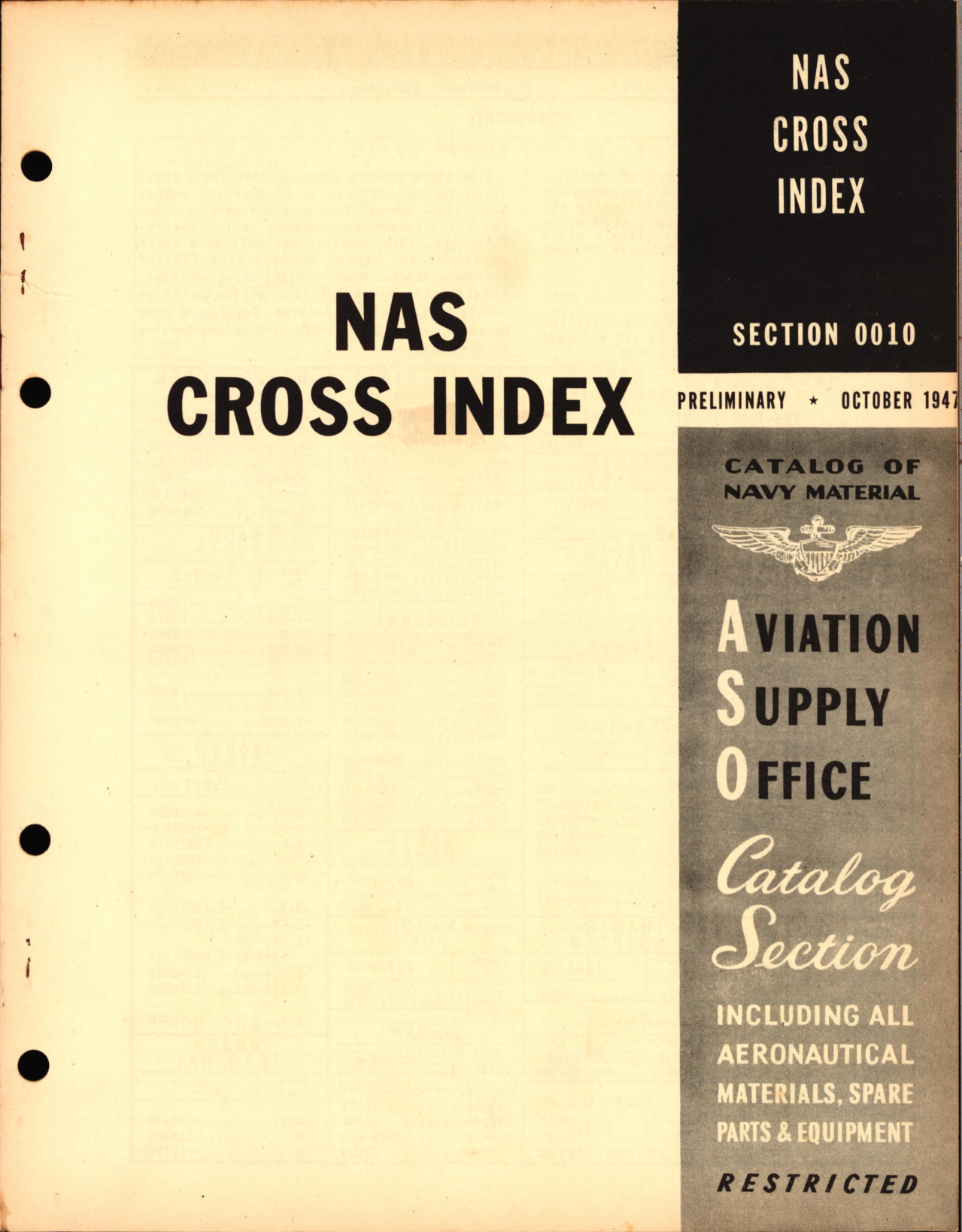 Sample page 1 from AirCorps Library document: NAS Cross Index