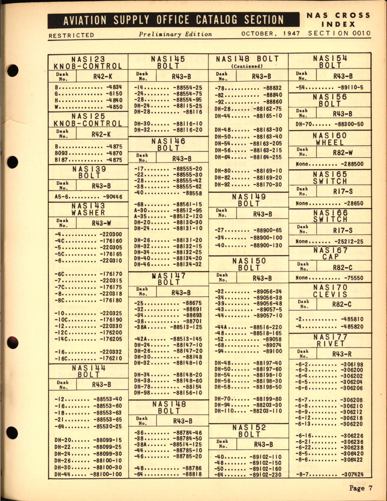 Sample page 7 from AirCorps Library document: NAS Cross Index