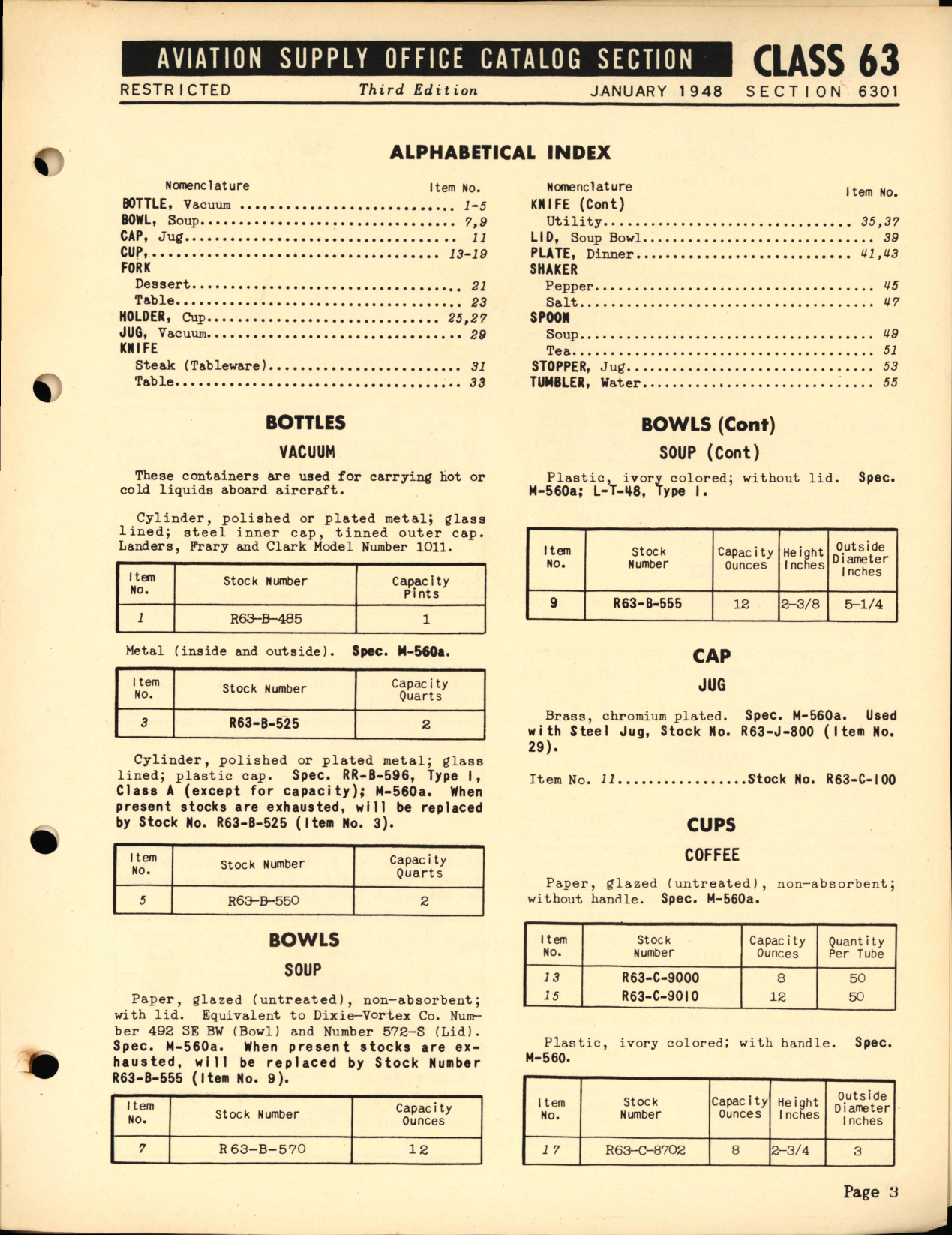 Sample page 3 from AirCorps Library document: Tableware
