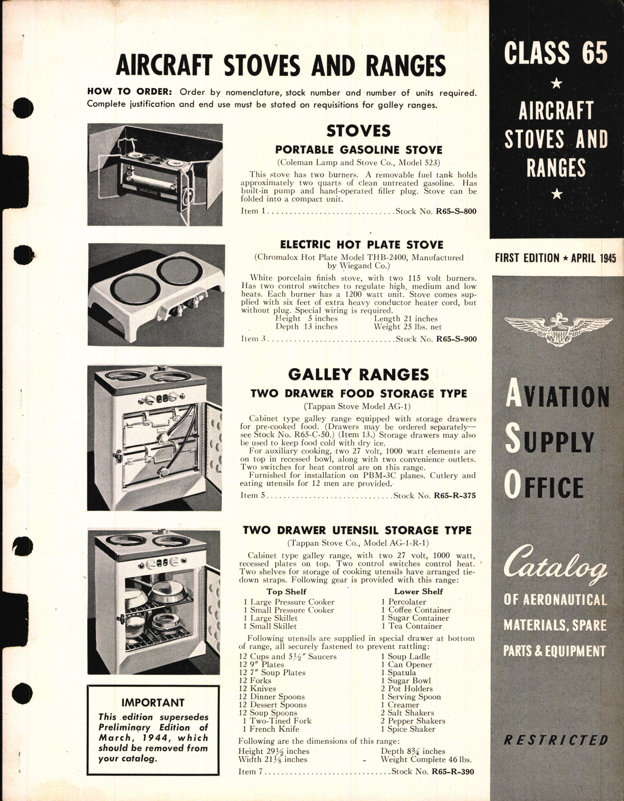 Sample page 1 from AirCorps Library document: Aircraft Stoves and Ranges