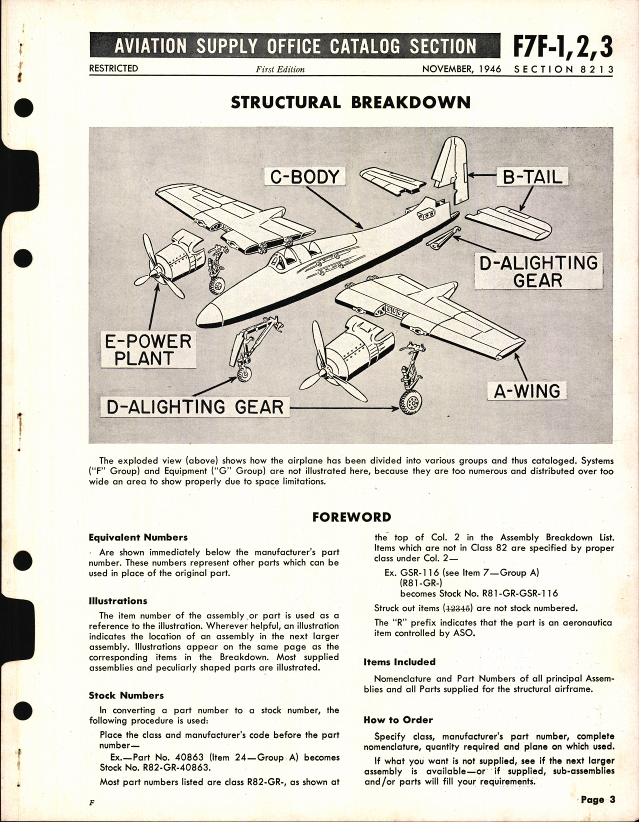 Sample page 3 from AirCorps Library document: F7 F-1, 2&3 Tigercat Availability List and Airframe Spare Parts