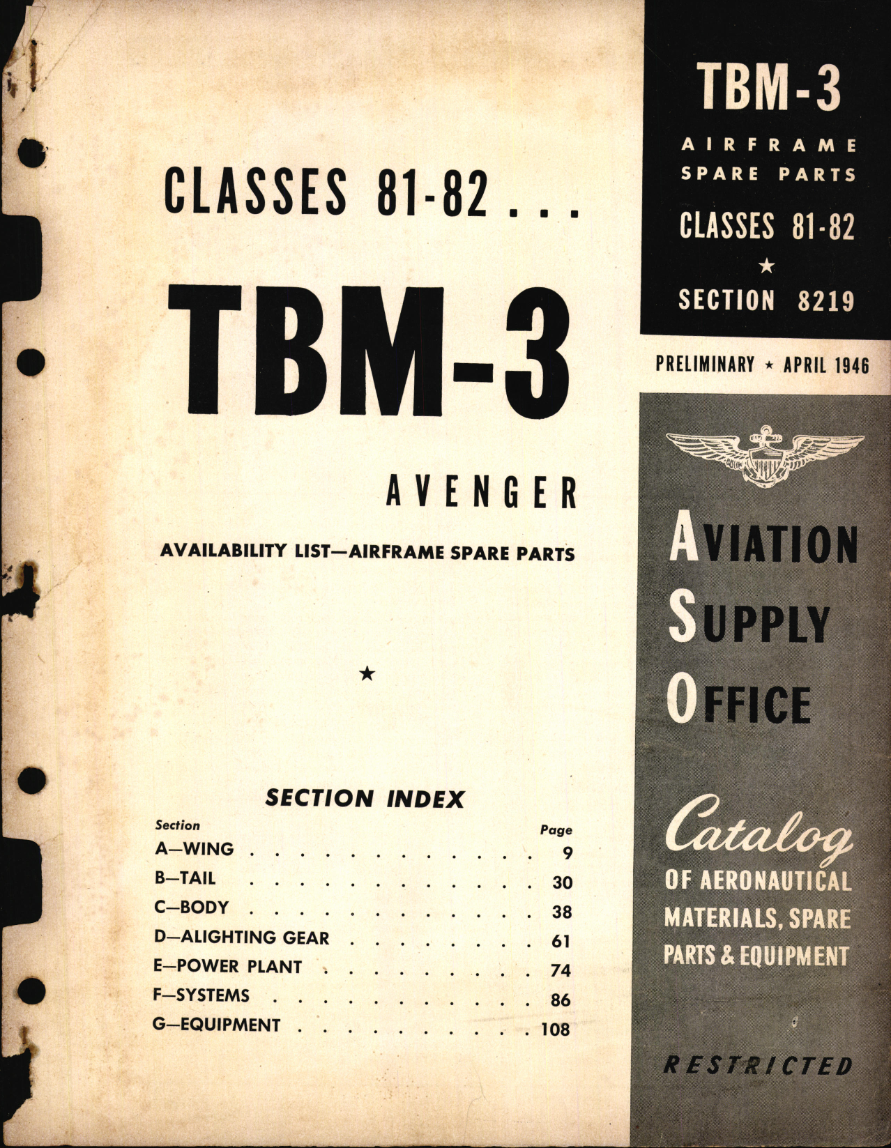 Sample page 1 from AirCorps Library document: TBM-3 Avenger Availability List and Airframe Spare Parts