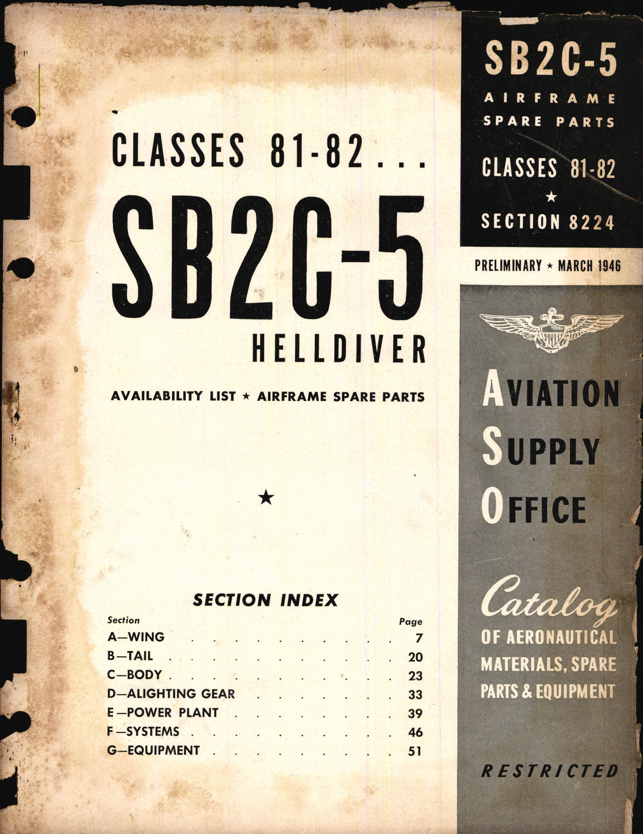 Sample page 1 from AirCorps Library document: SB2C-5 Helldiver, Availability List and Spare Parts
