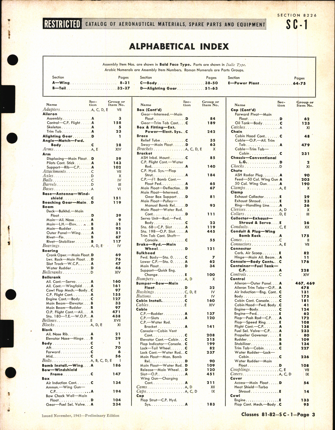 Sample page 3 from AirCorps Library document: SC-1 Curtiss Seahawk, Availability List and Airframe Spare Parts