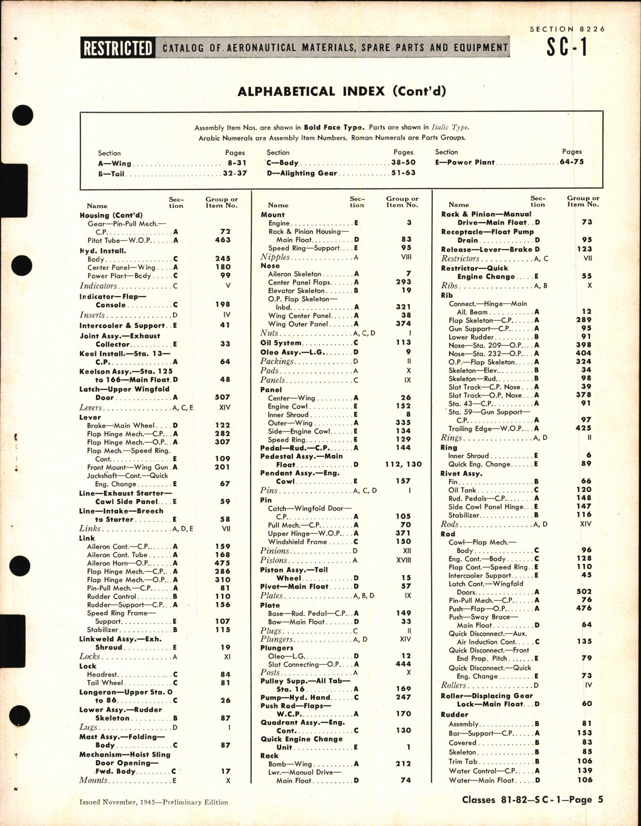Sample page 5 from AirCorps Library document: SC-1 Curtiss Seahawk, Availability List and Airframe Spare Parts