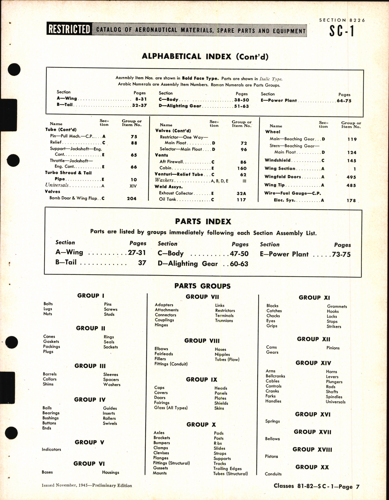Sample page 7 from AirCorps Library document: SC-1 Curtiss Seahawk, Availability List and Airframe Spare Parts
