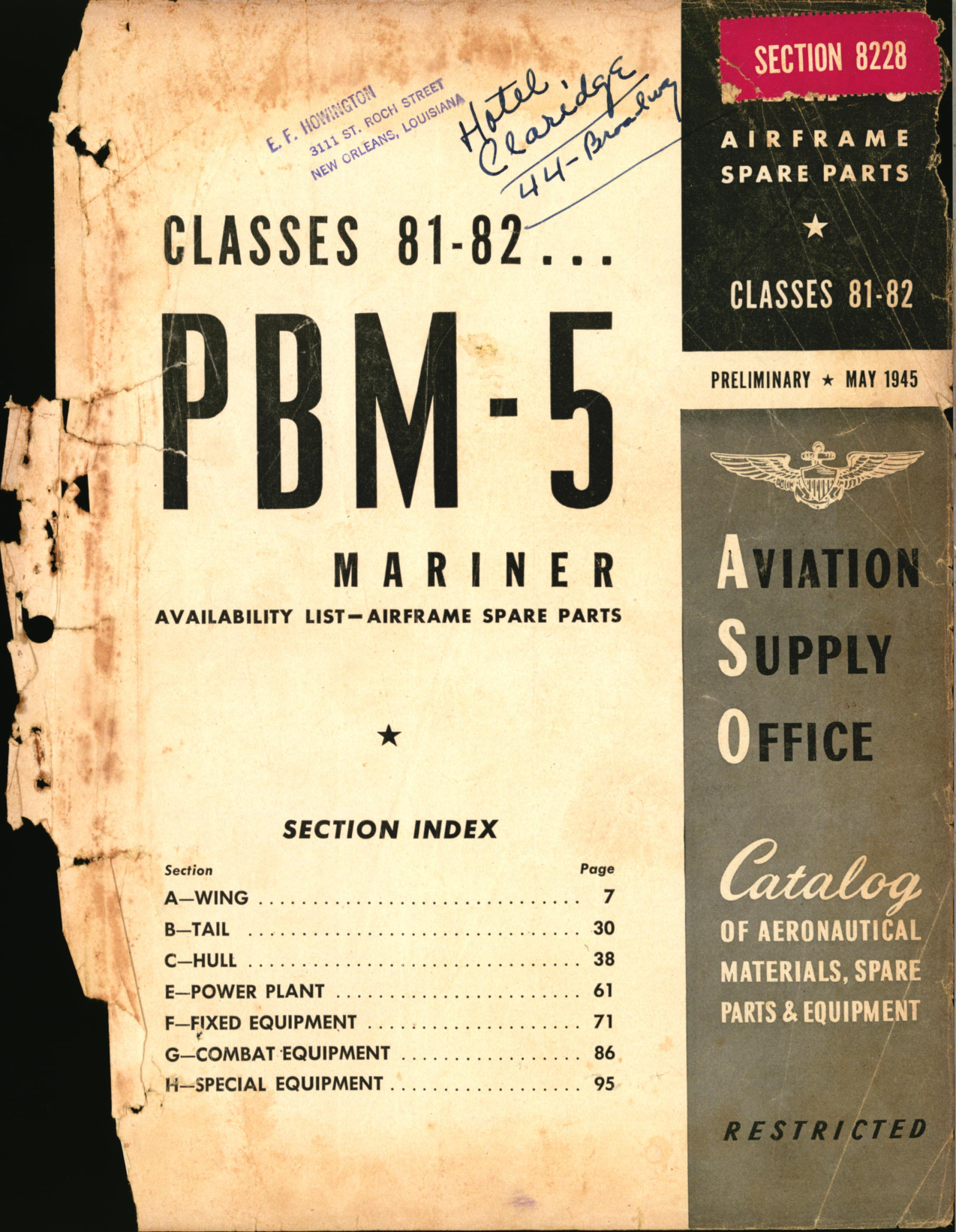 Sample page 1 from AirCorps Library document: PBM-5 Mariner, Availability List and Airframe Spare Parts