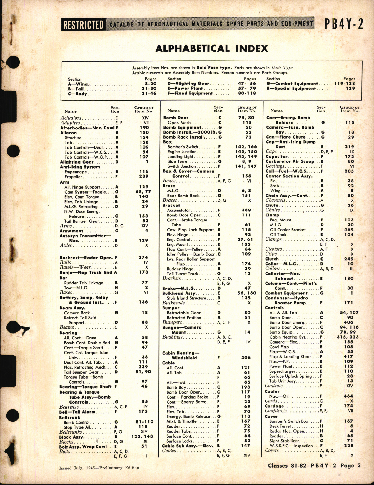 Sample page 3 from AirCorps Library document: PB4Y-2 Privateer Availability List and Spare Parts