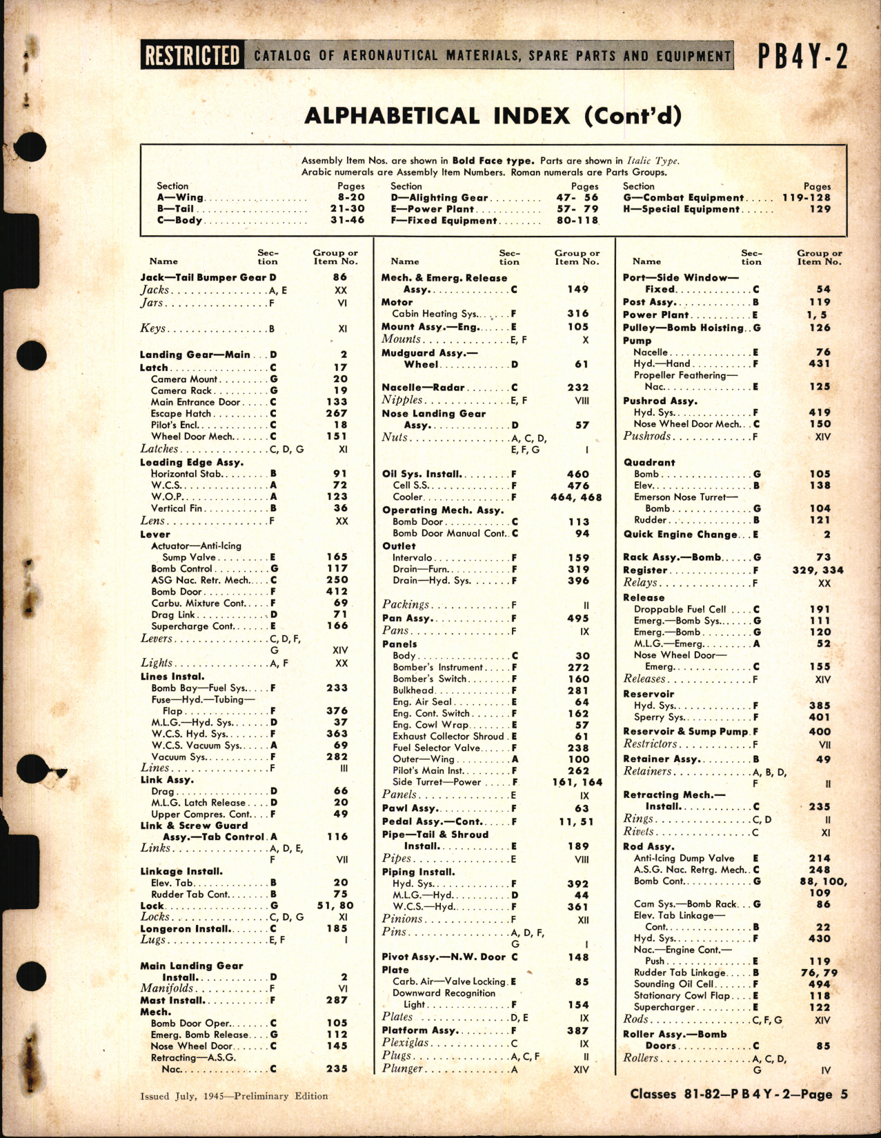 Sample page 5 from AirCorps Library document: PB4Y-2 Privateer Availability List and Spare Parts