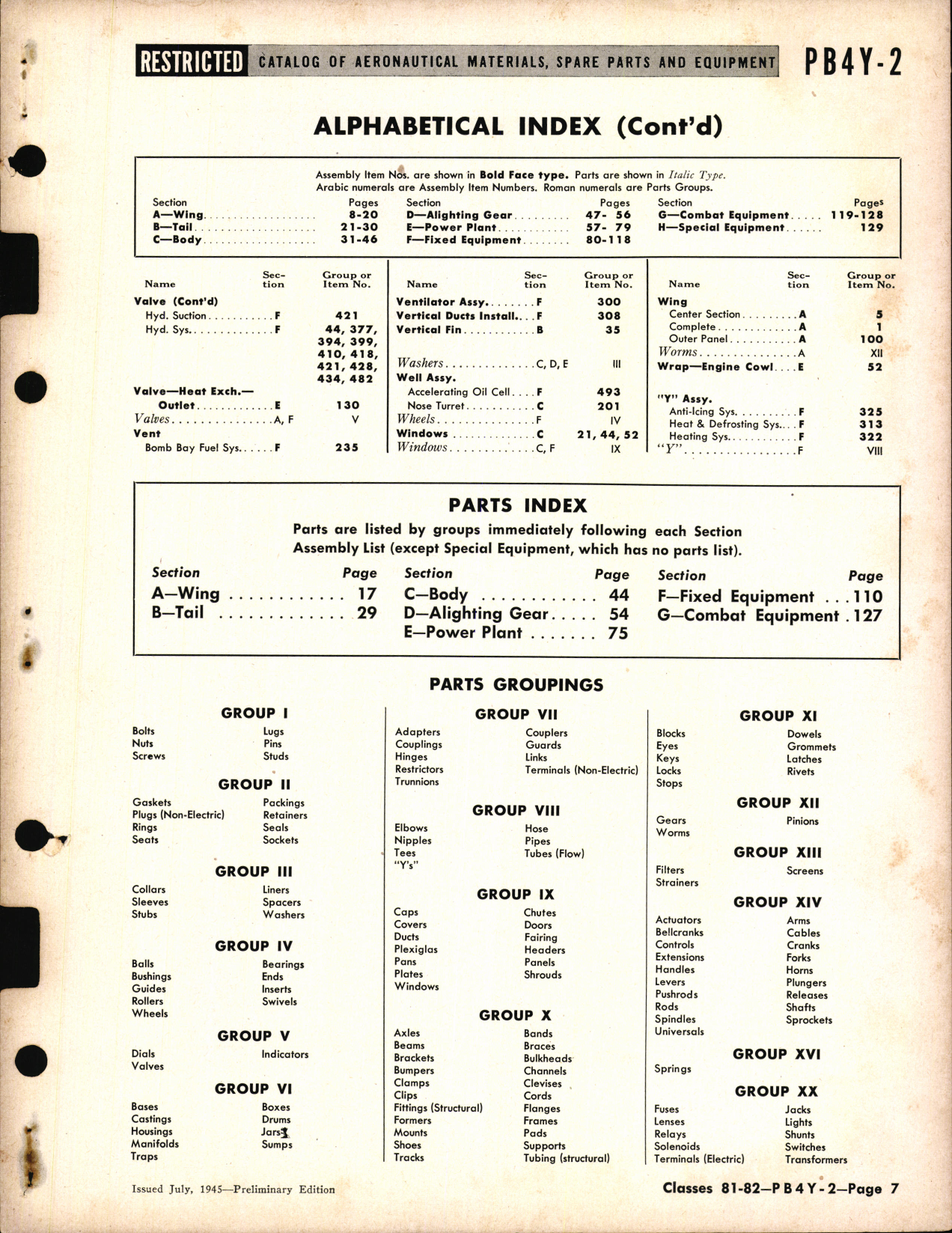 Sample page 7 from AirCorps Library document: PB4Y-2 Privateer Availability List and Spare Parts
