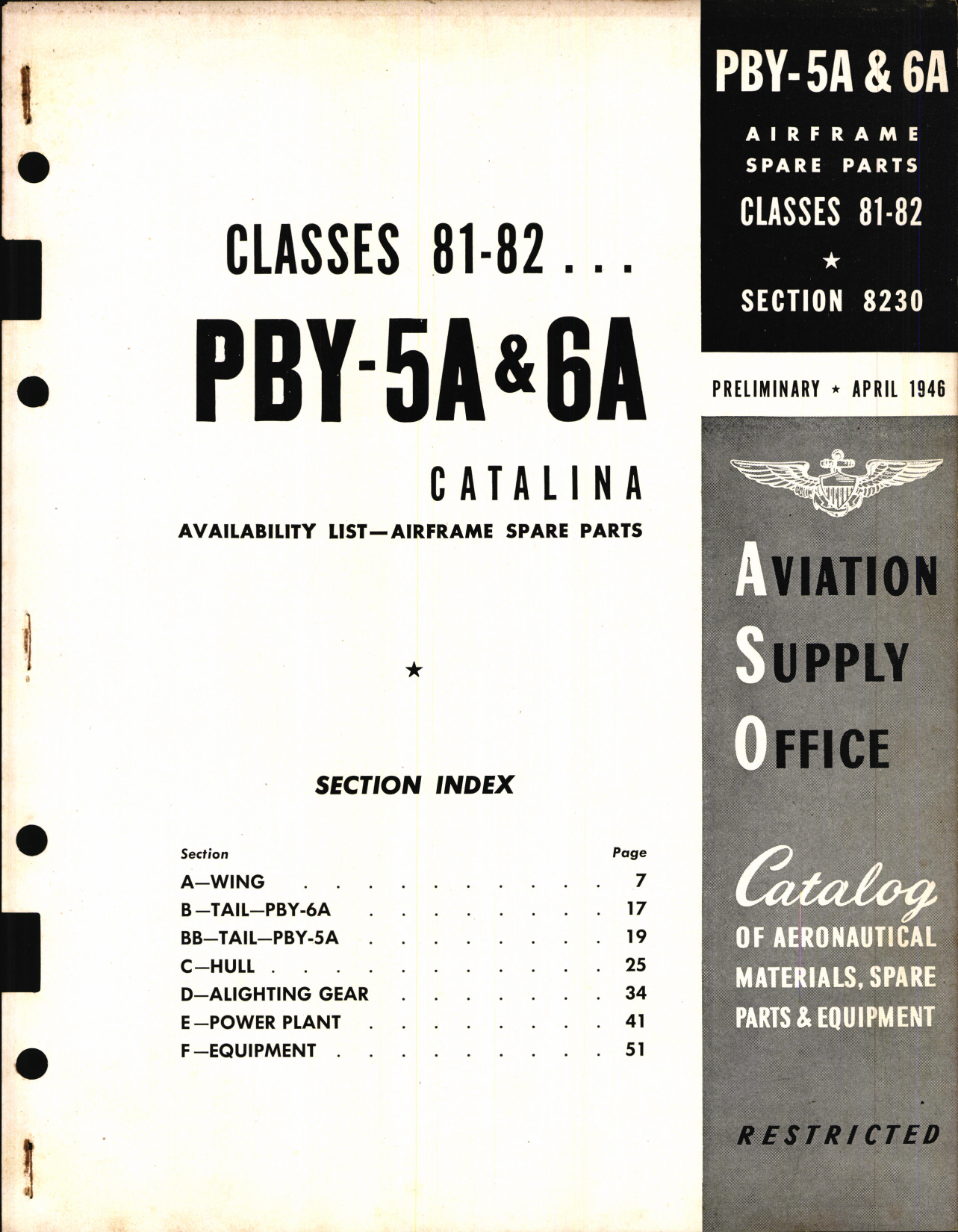 Sample page 1 from AirCorps Library document: PBY-5A and 6A Catalina Availability List and Airframe Spare Parts