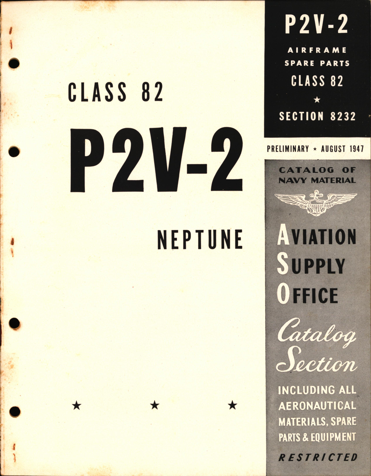 Sample page 1 from AirCorps Library document: P2V-2 Neptune Availability List and Airframe Spare Parts