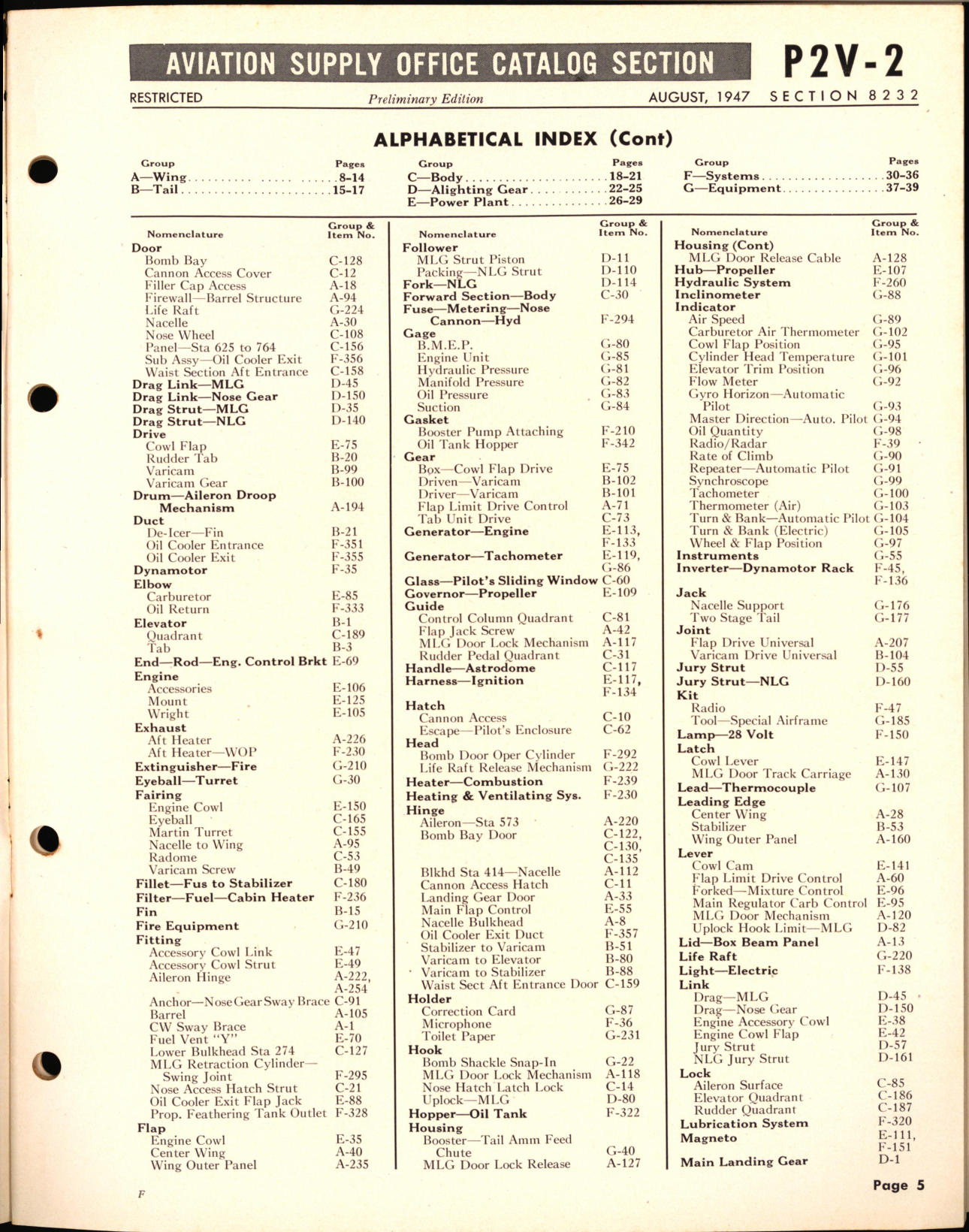 Sample page 5 from AirCorps Library document: P2V-2 Neptune Availability List and Airframe Spare Parts