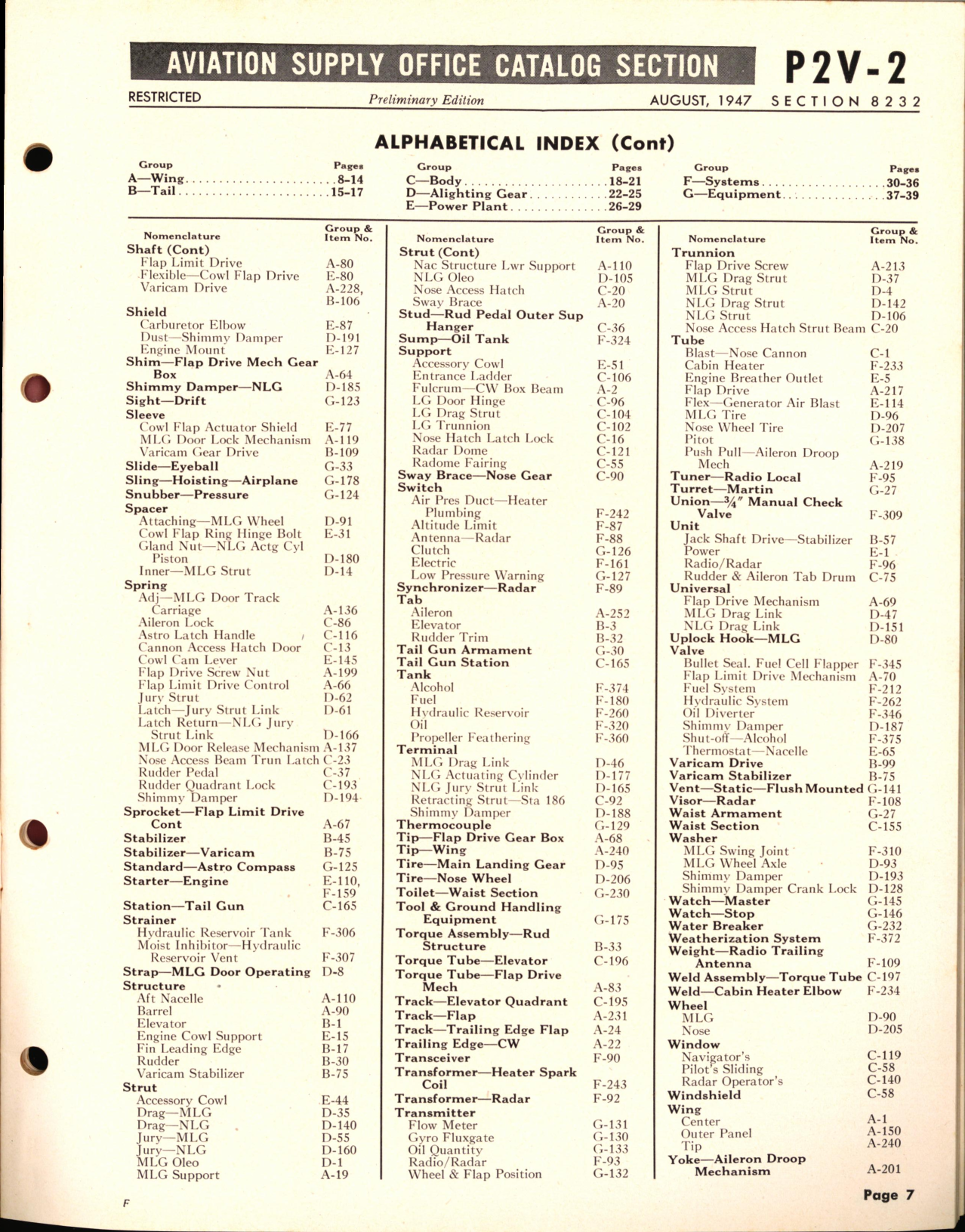 Sample page 7 from AirCorps Library document: P2V-2 Neptune Availability List and Airframe Spare Parts