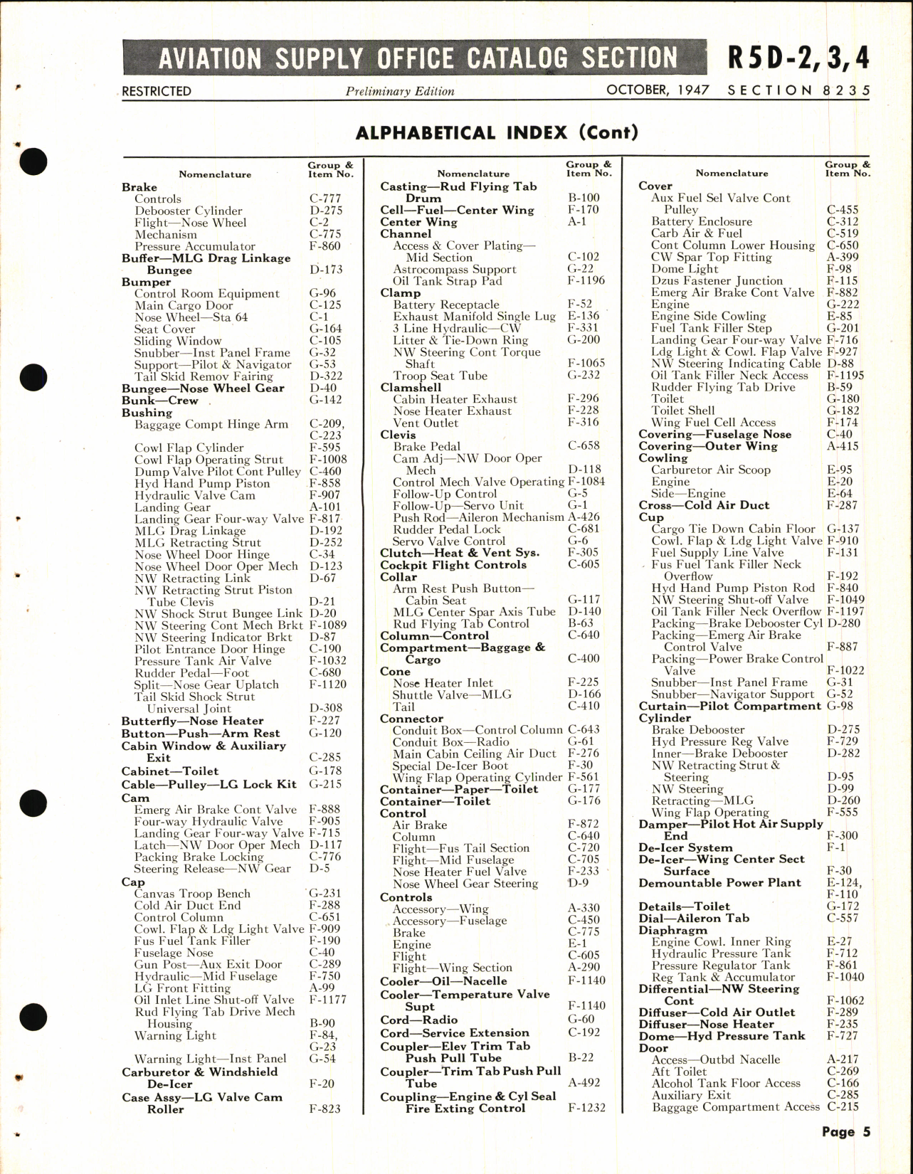 Sample page 5 from AirCorps Library document: R5D-2, 3, 4 Skymaster Airframe Spare Parts