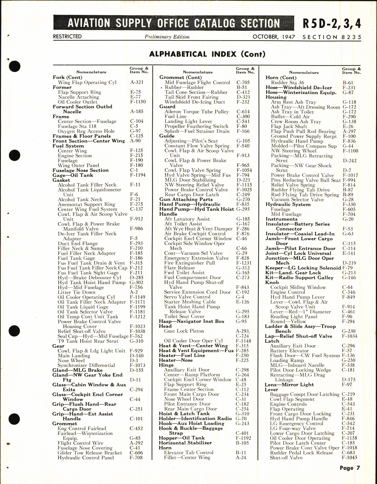 Sample page 7 from AirCorps Library document: R5D-2, 3, 4 Skymaster Airframe Spare Parts