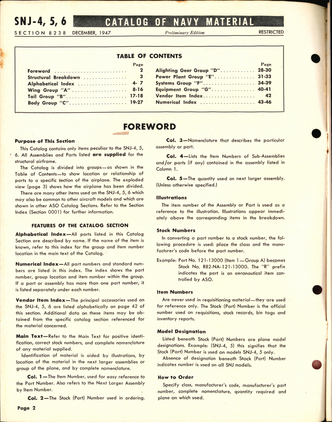 Sample page 1 from AirCorps Library document: SNJ-4, 5, 6 Harvard/Texan , Airframe Spare Parts