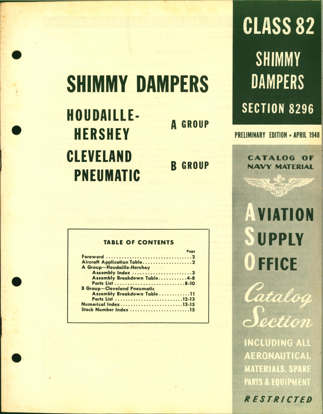Sample page 1 from AirCorps Library document: Shimmy Dampers for Houdaille Hershey, Cleveland Pneumatic 
