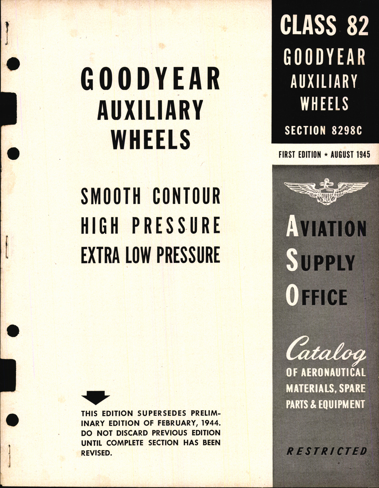 Sample page 1 from AirCorps Library document: Goodyear, Auxiliary Wheels, Smooth Contour, high Pressure, Extra Low Pressure