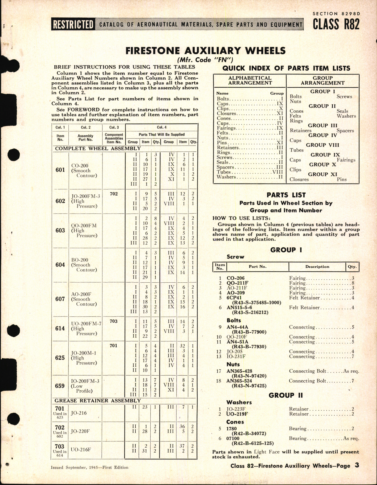 Sample page 3 from AirCorps Library document: Firestone Auxiliary Wheels, Low Profile, High Pressure, Smooth Contour