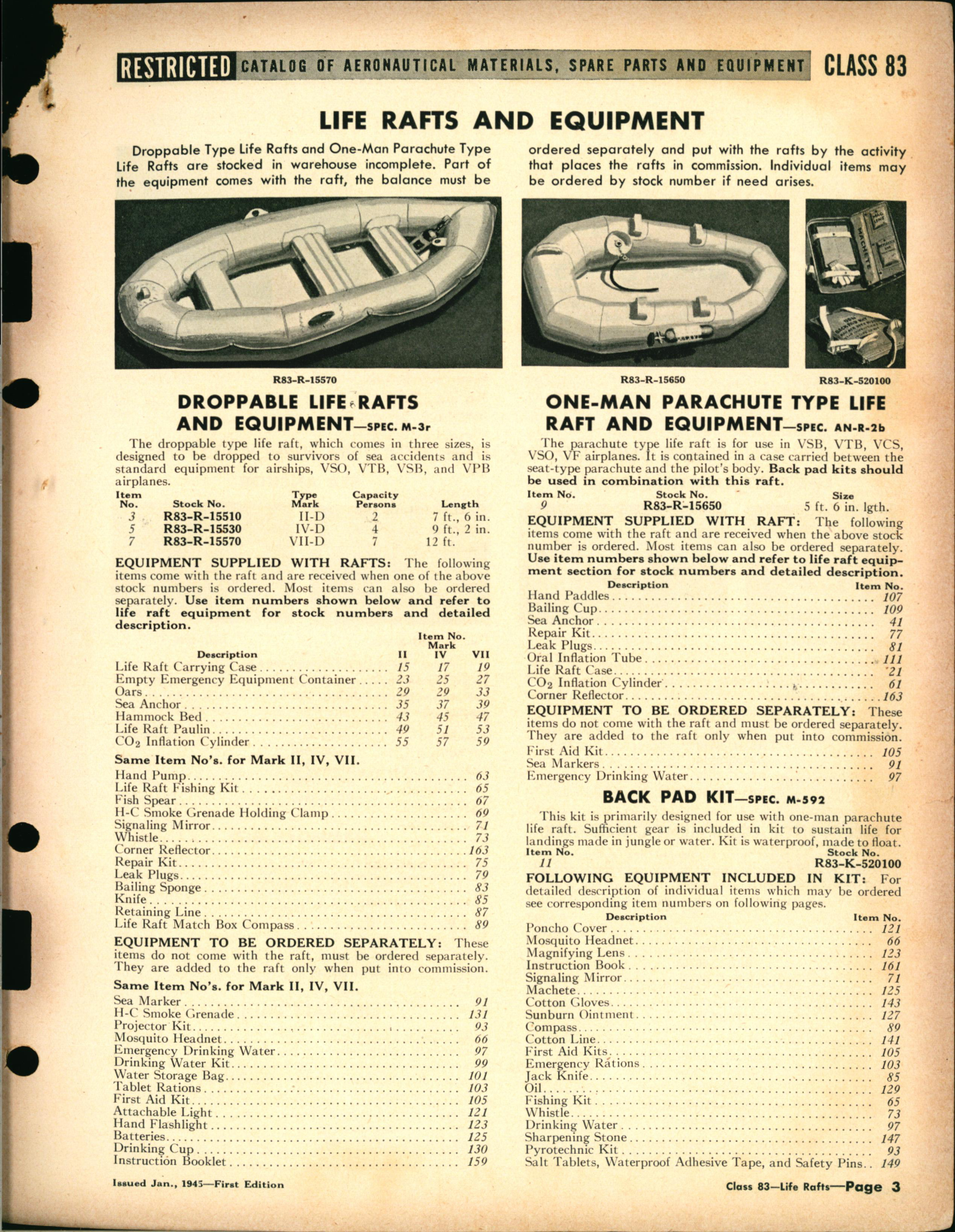 Sample page 3 from AirCorps Library document: Life Rafts and Equipment