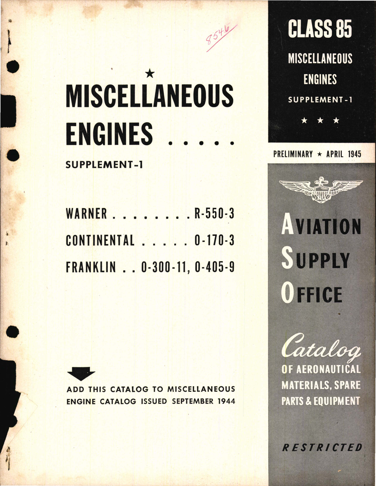 Sample page 1 from AirCorps Library document: Miscellaneous Engines Supplement-1