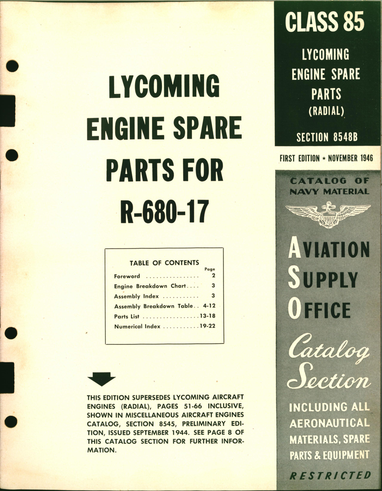 Sample page 1 from AirCorps Library document: Lycoming Engine Spare Parts for R-680-17  (Radial)