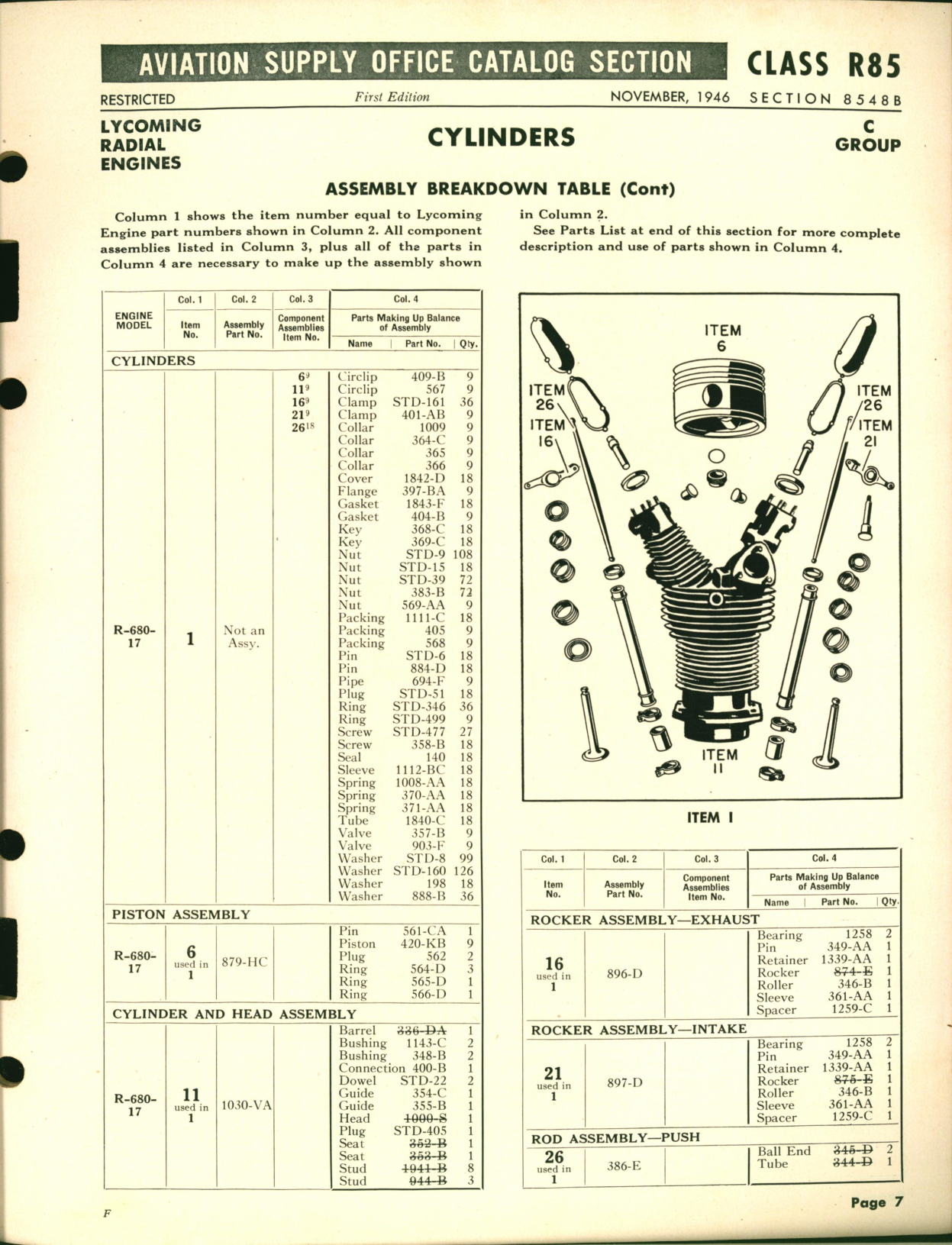 Sample page 7 from AirCorps Library document: Lycoming Engine Spare Parts for R-680-17  (Radial)