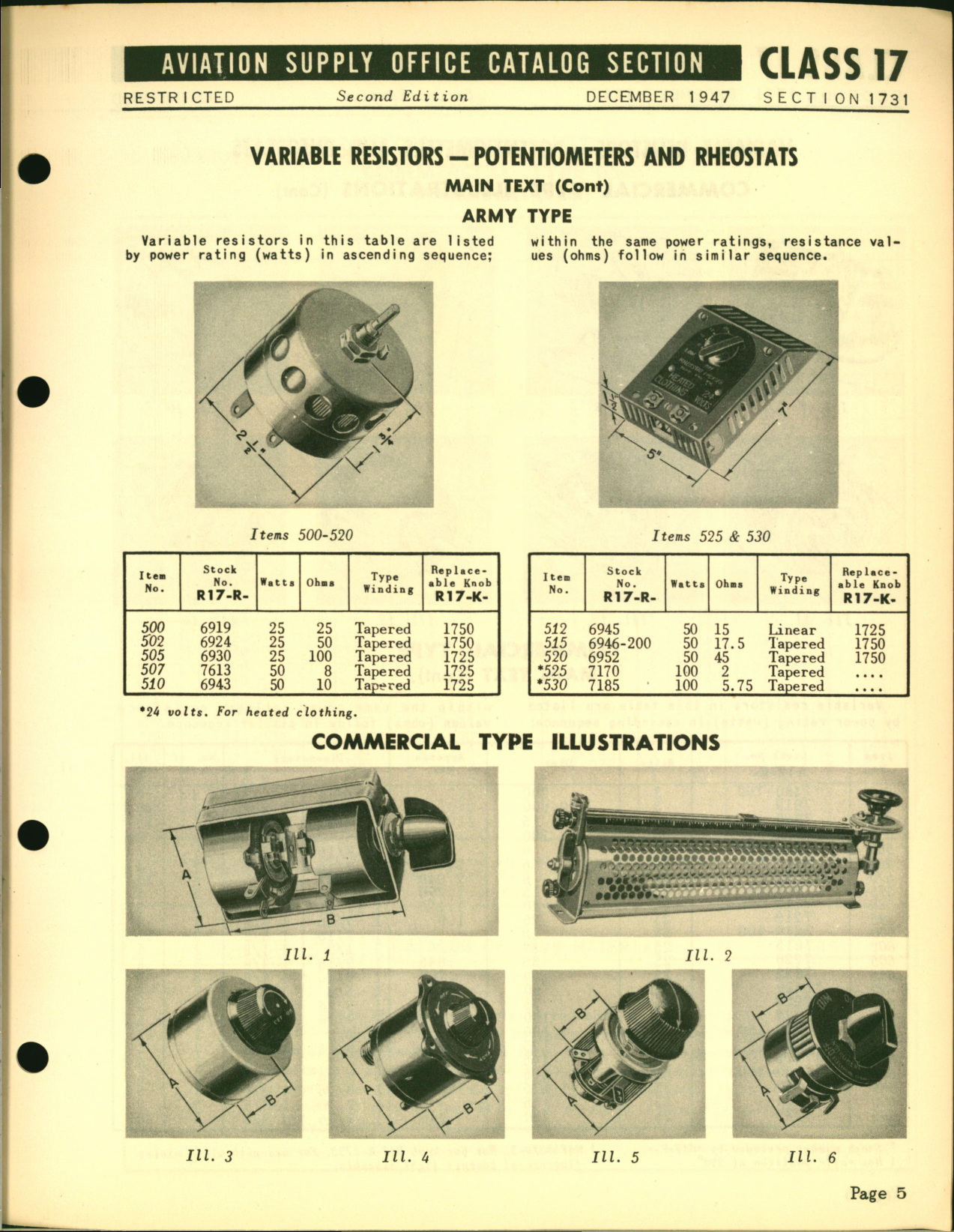 Sample page 5 from AirCorps Library document: Variable Resistors for Potentiometers and Rheostats