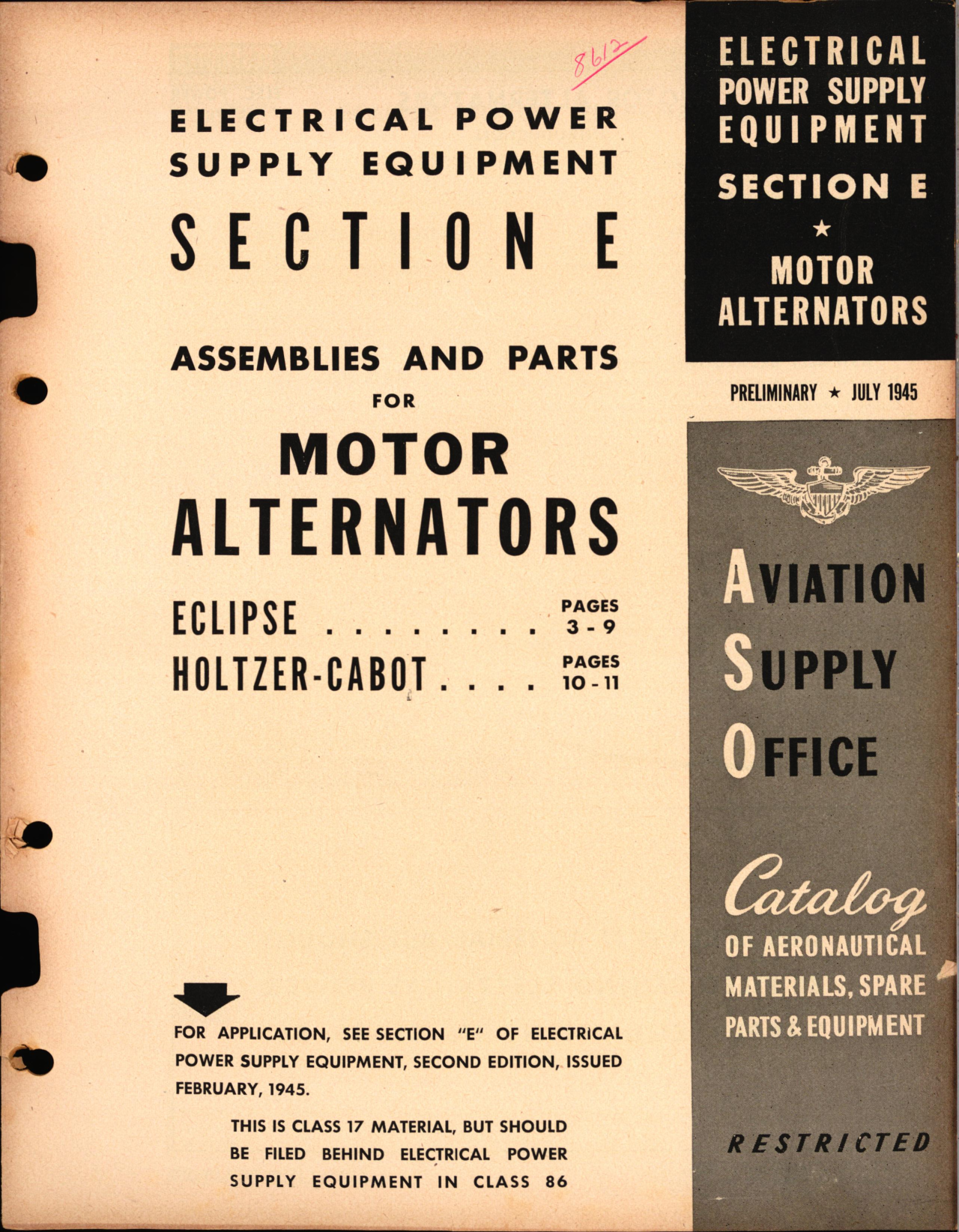 Sample page 1 from AirCorps Library document: Electrical Power Supply Equipment Section E Assemblies and Parts for Alternators
