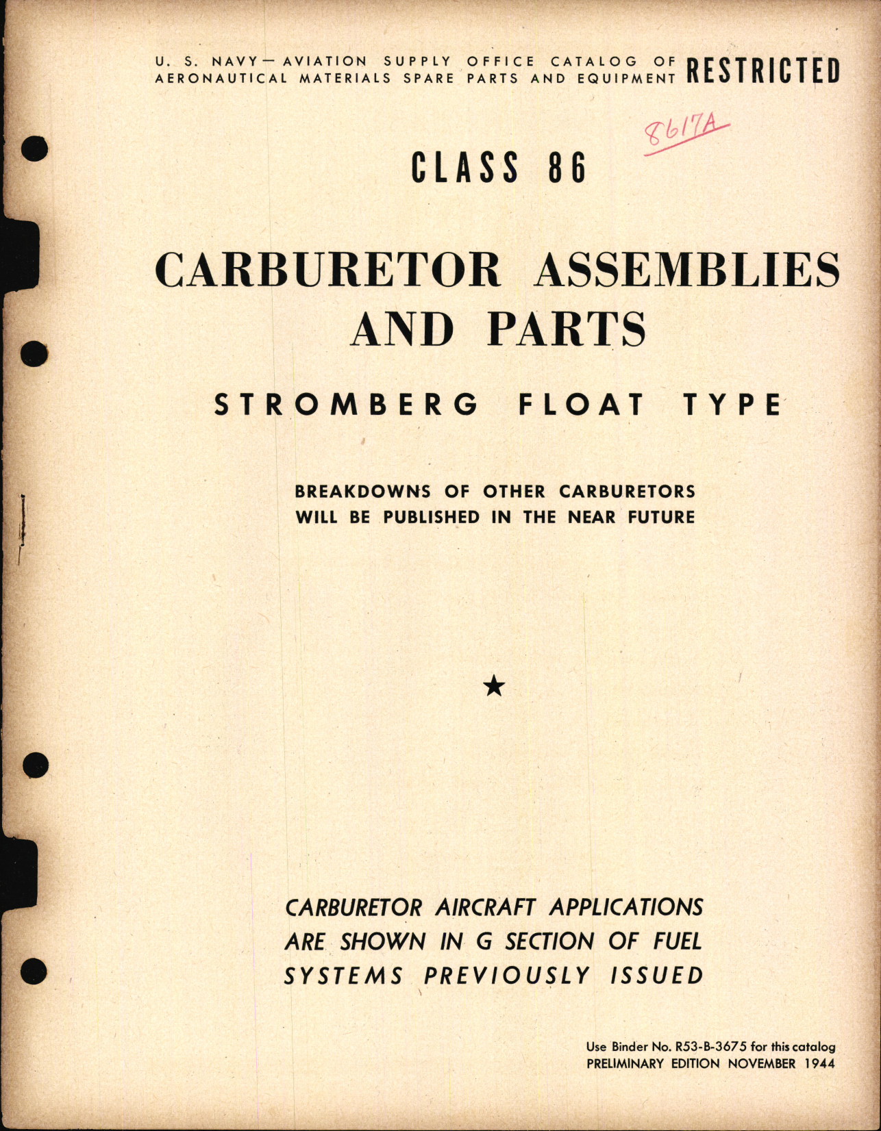 Sample page 1 from AirCorps Library document: Carburetor Assemblies and Parts Stromberg Float Type