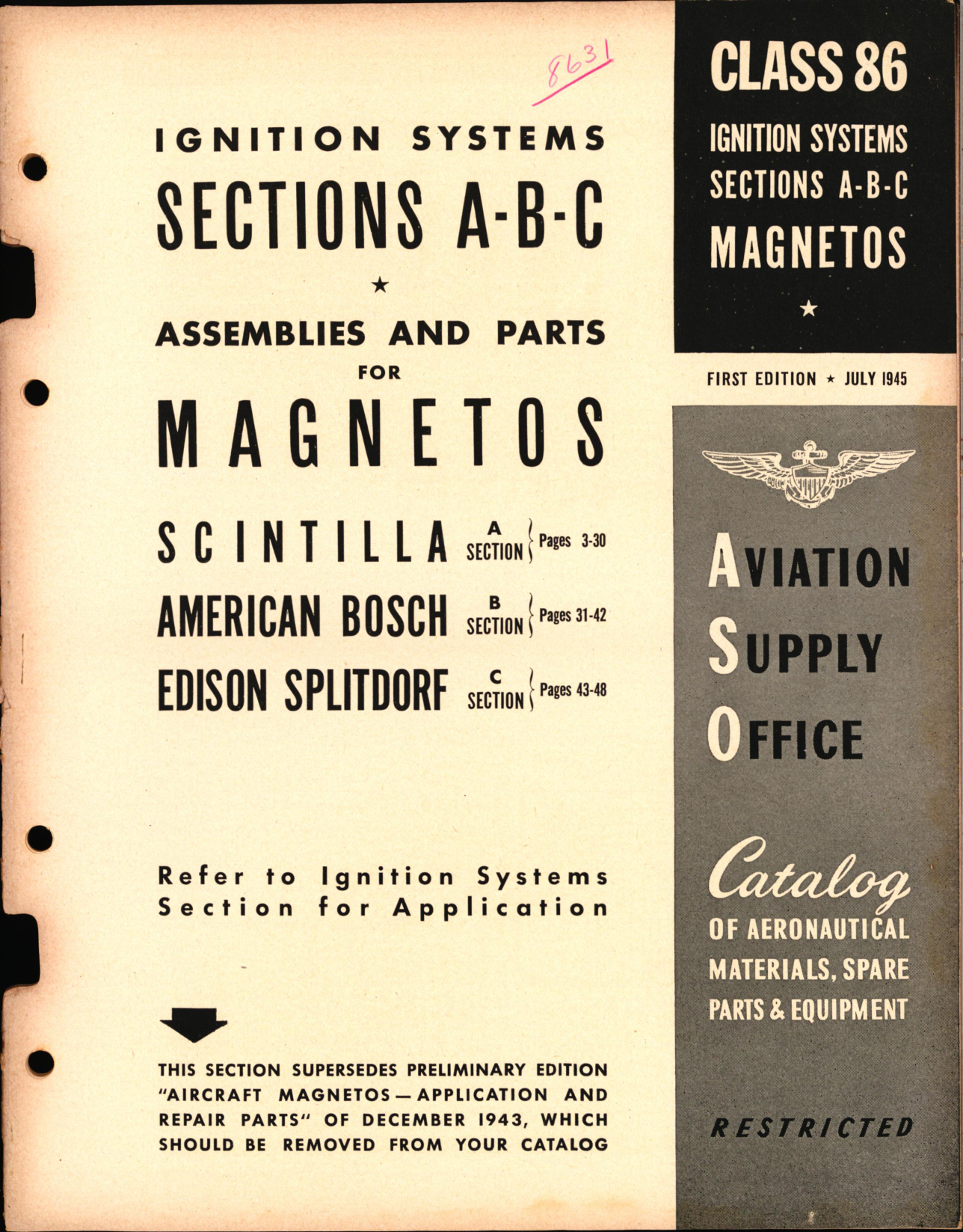 Sample page 1 from AirCorps Library document: Ignition Systems Sections A-B-C, Assemblies and Parts for Magnetos