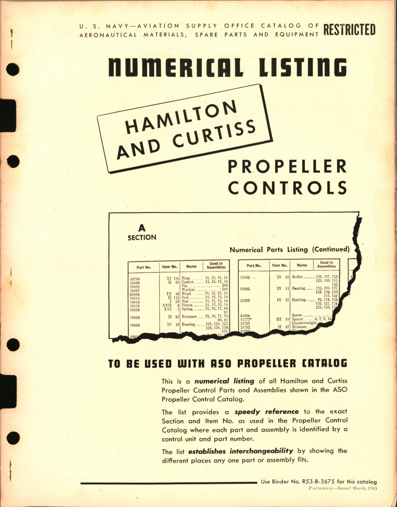Sample page 1 from AirCorps Library document: Hamilton and Curtiss Propeller Controls Numerical Listings