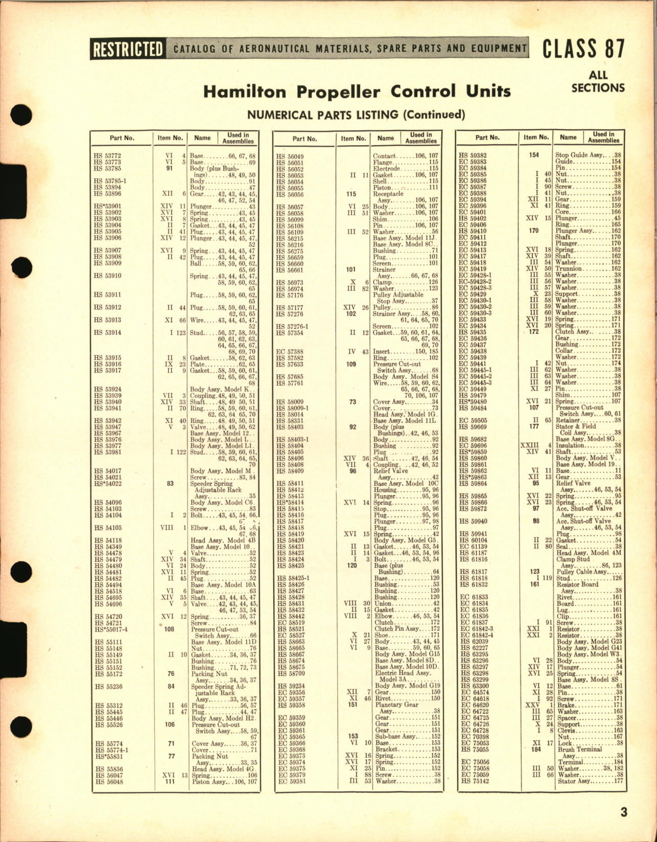 Sample page 3 from AirCorps Library document: Hamilton and Curtiss Propeller Controls Numerical Listings