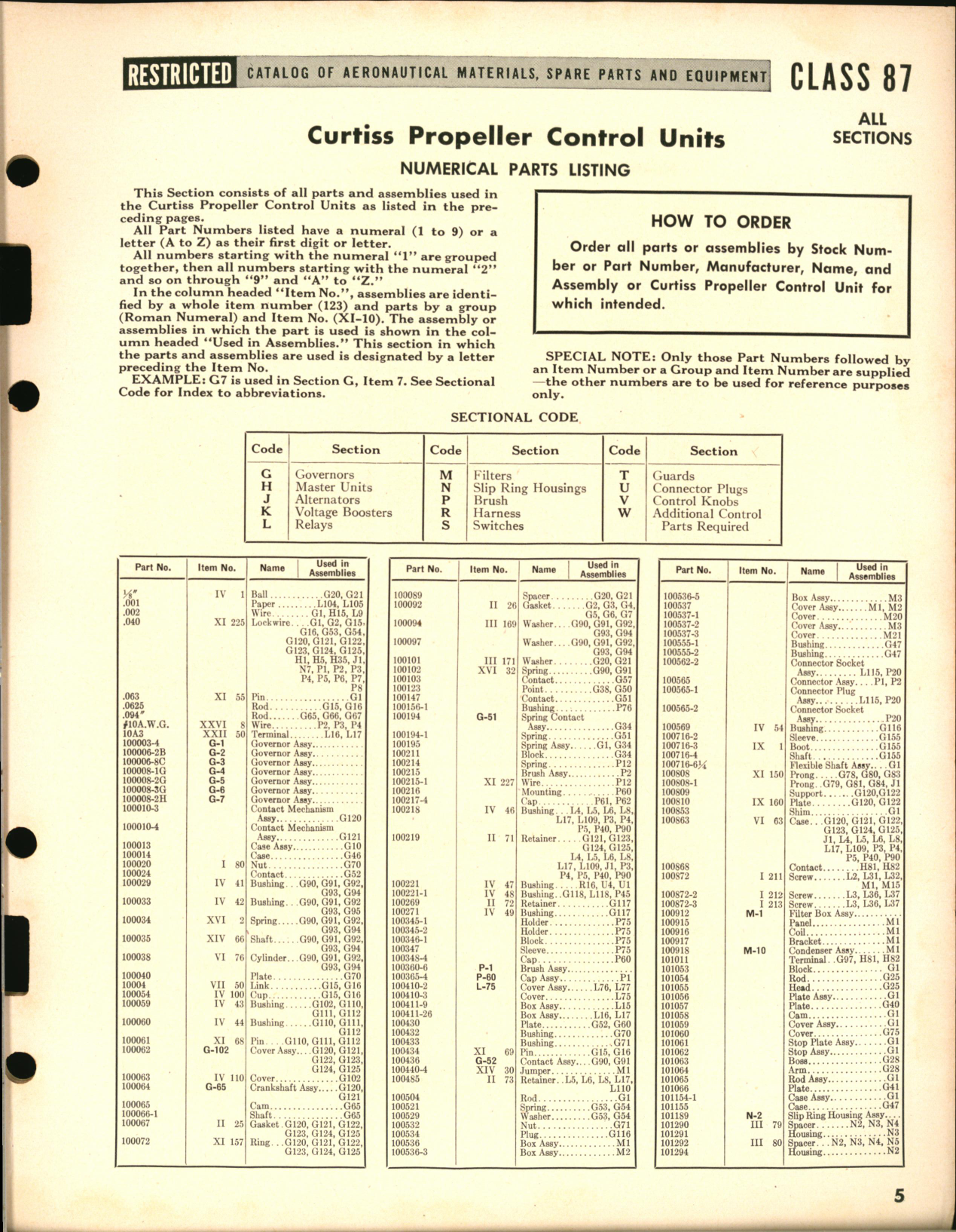 Sample page 5 from AirCorps Library document: Hamilton and Curtiss Propeller Controls Numerical Listings