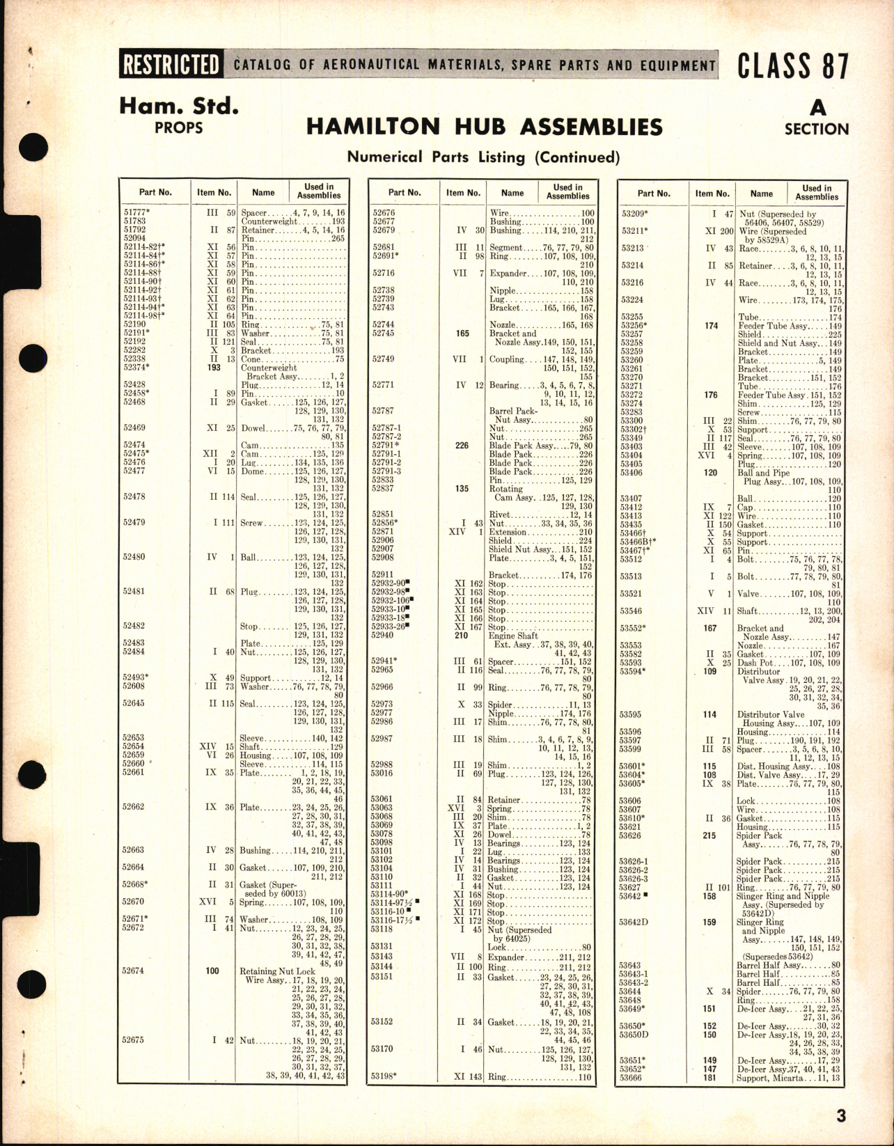 Sample page 3 from AirCorps Library document: Hamilton and Curtiss Propeller Hub and Blade Numerical Listings