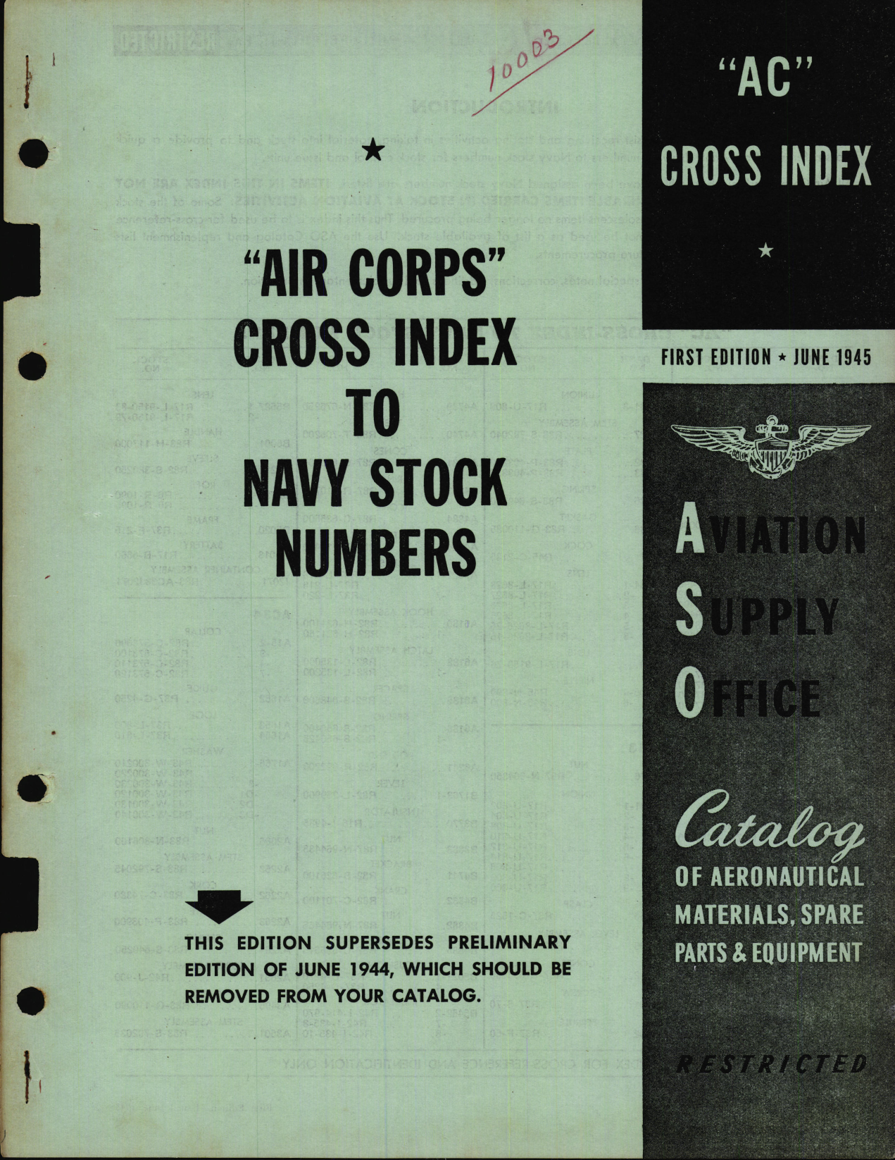Sample page 1 from AirCorps Library document: Air Corps Cross Index to Navy Stock Numbers