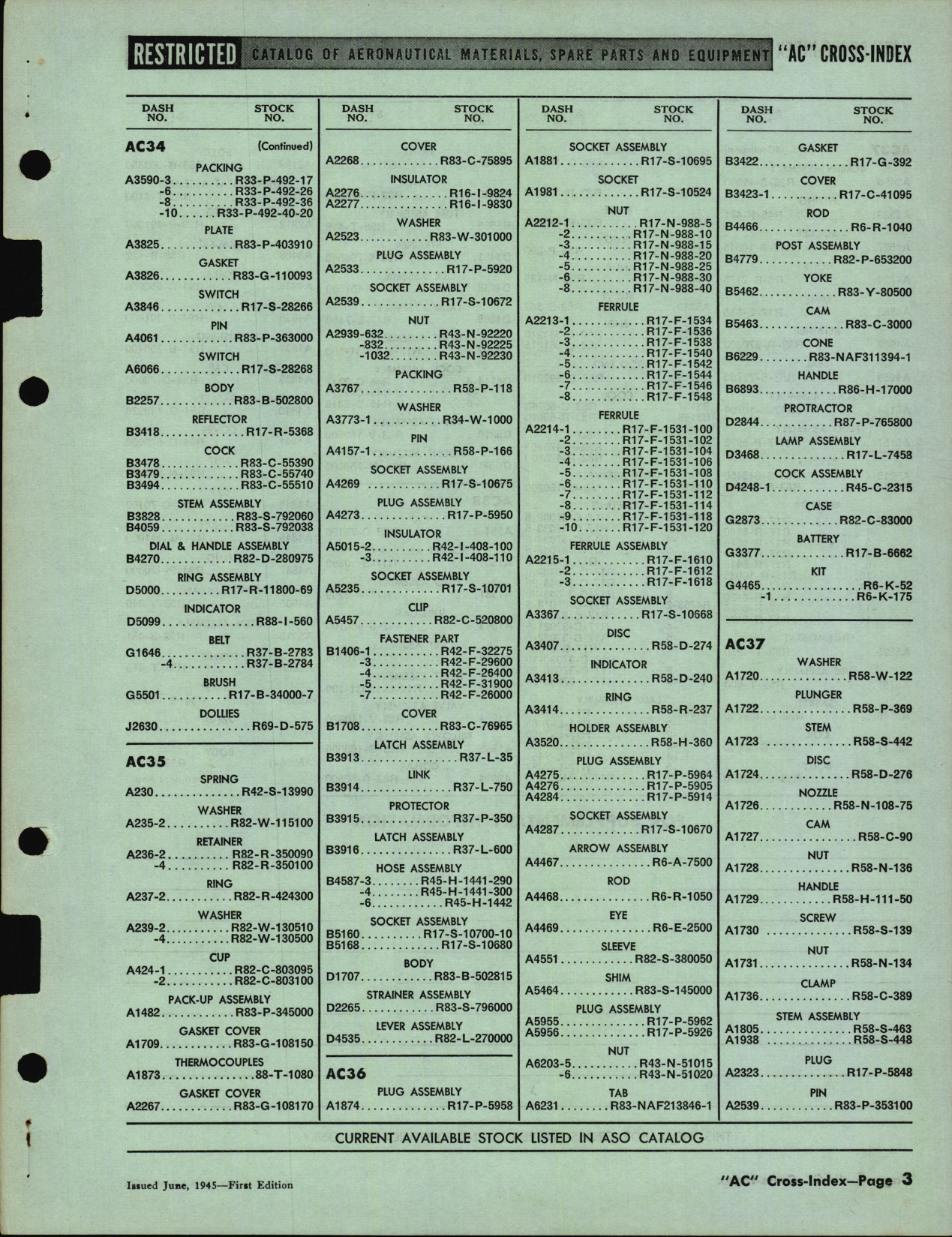 Sample page 3 from AirCorps Library document: Air Corps Cross Index to Navy Stock Numbers