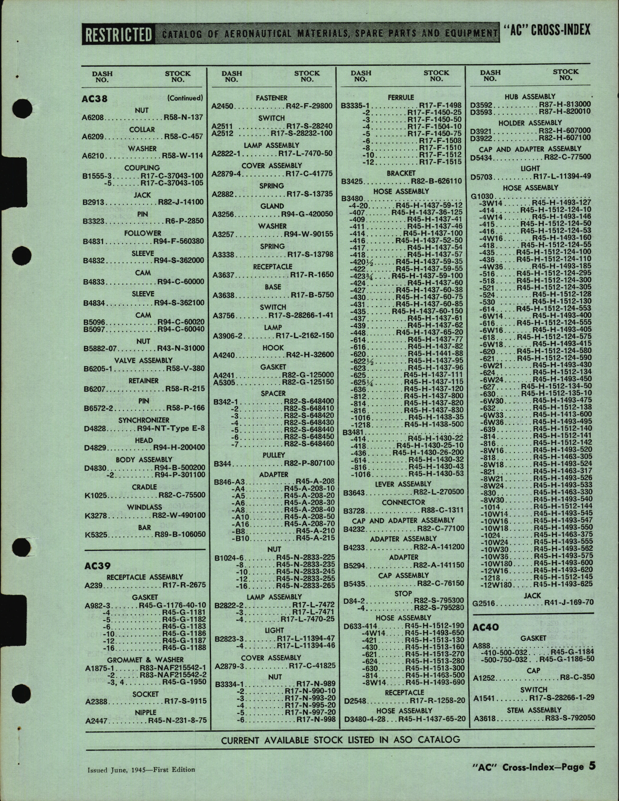 Sample page 5 from AirCorps Library document: Air Corps Cross Index to Navy Stock Numbers