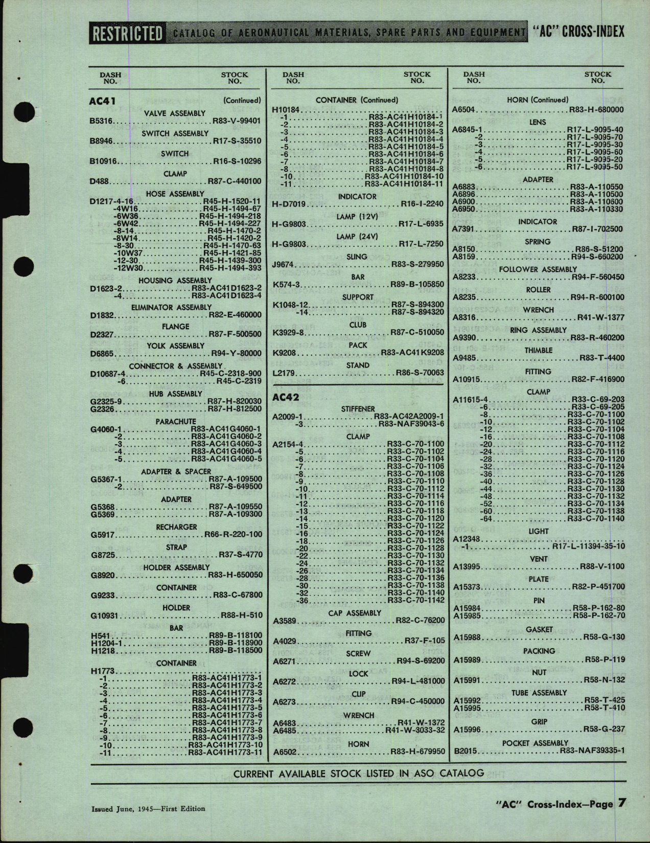 Sample page 7 from AirCorps Library document: Air Corps Cross Index to Navy Stock Numbers